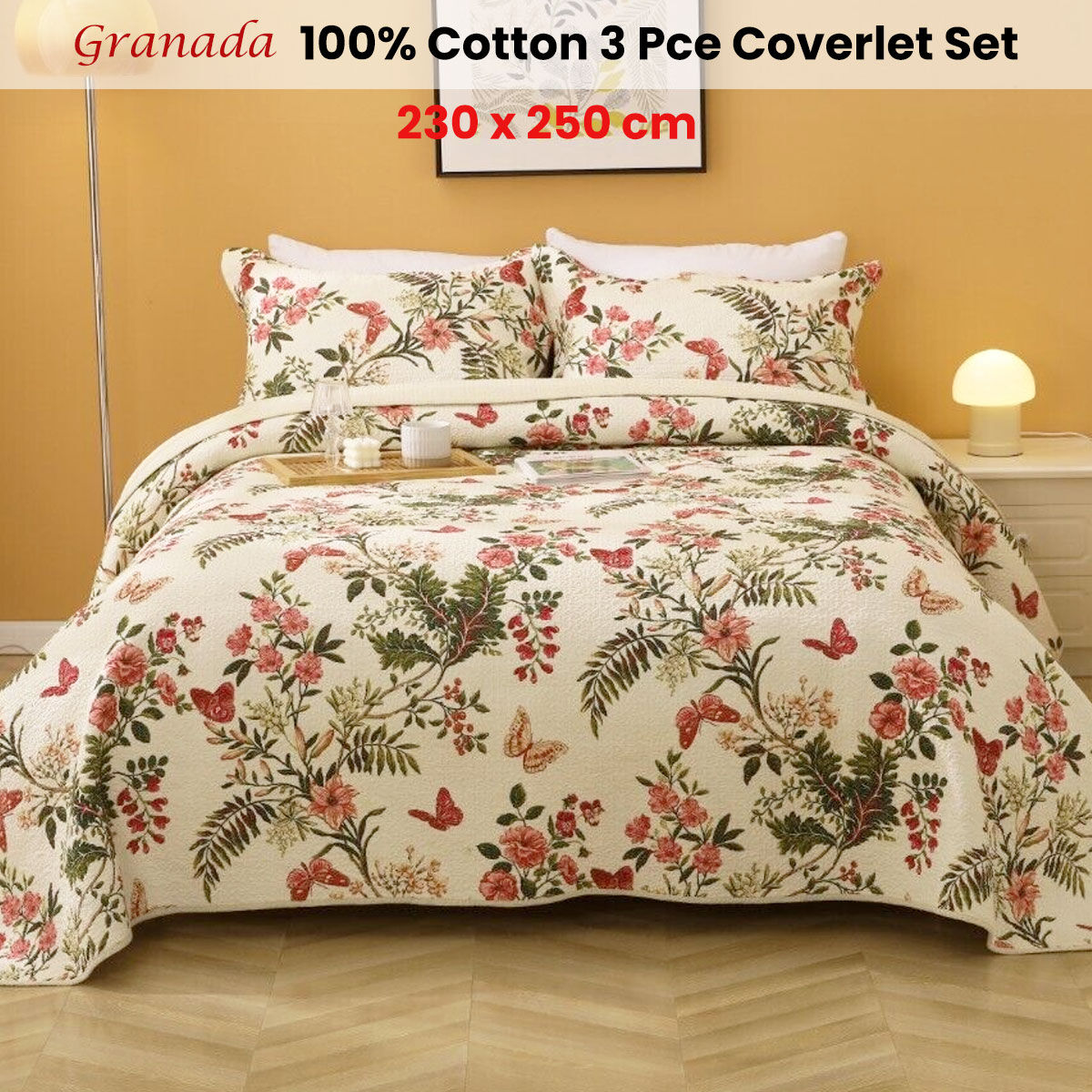 100% Cotton Lightly Quilted Coverlet Set Granada Cream Queen Price