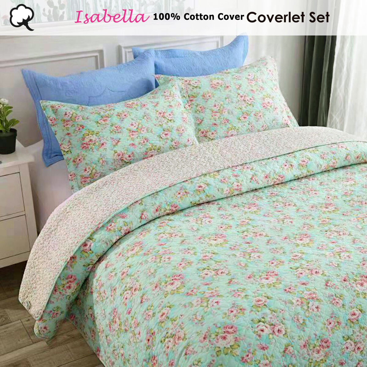 100% Cotton Coverlet Set Isabella Multi - Queen Price