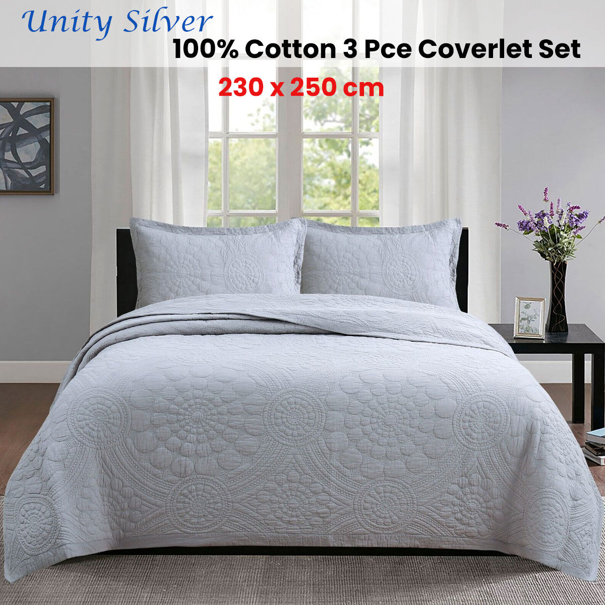 100% Cotton Lightly Quilted Coverlet Set Unity Silver Queen Price