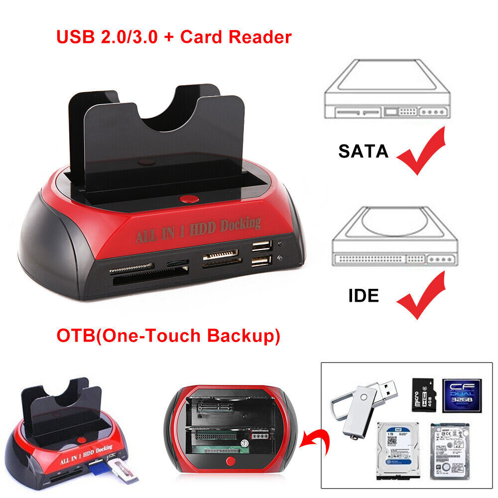 All In One Docking Station USB Dual-Bay Hard Drive 2.5" 3.5" IDE SATA SSD Card Reader Price