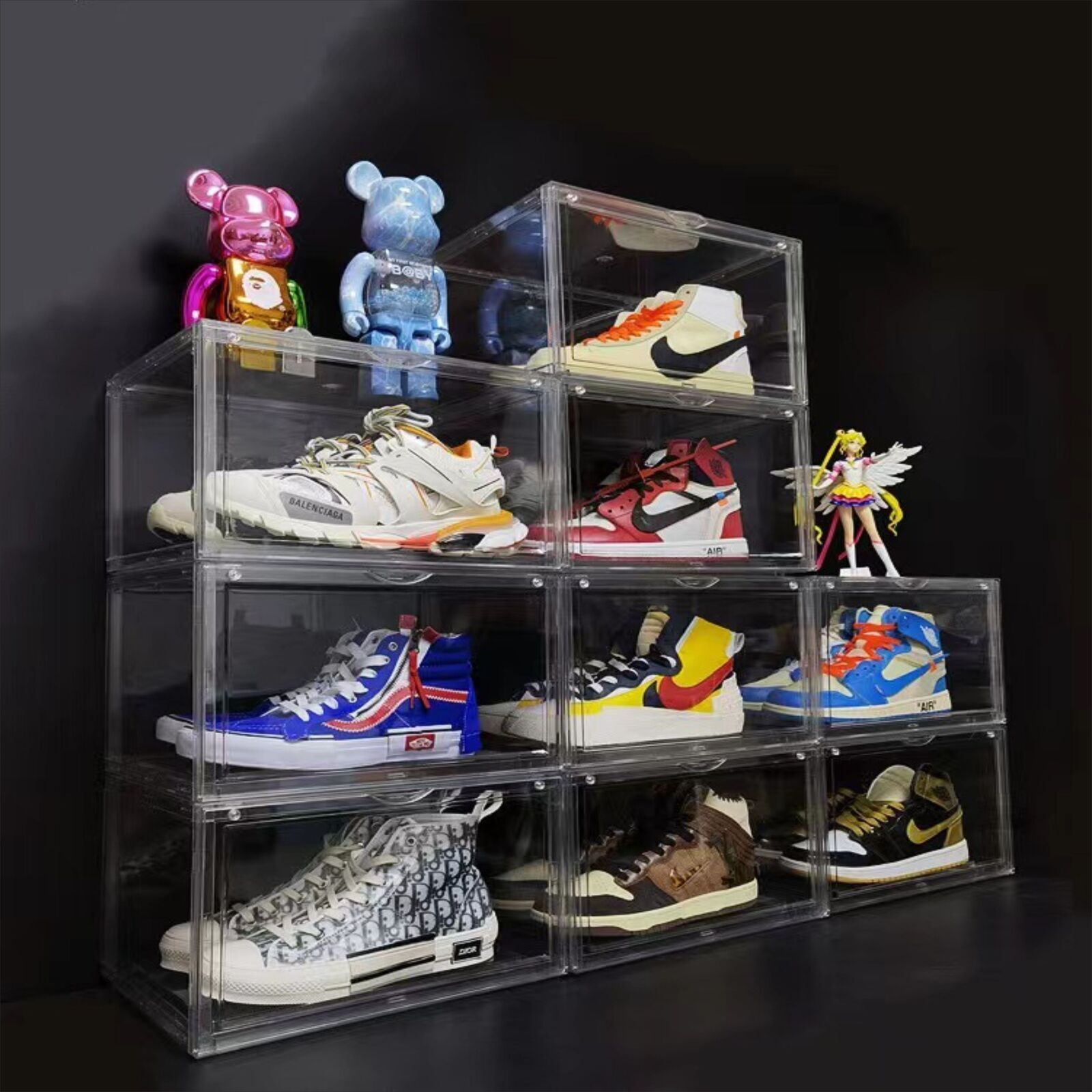 5PC Black Stackable Shoe Display Box Hard Acrylic Sneaker Storage Containers Case Price