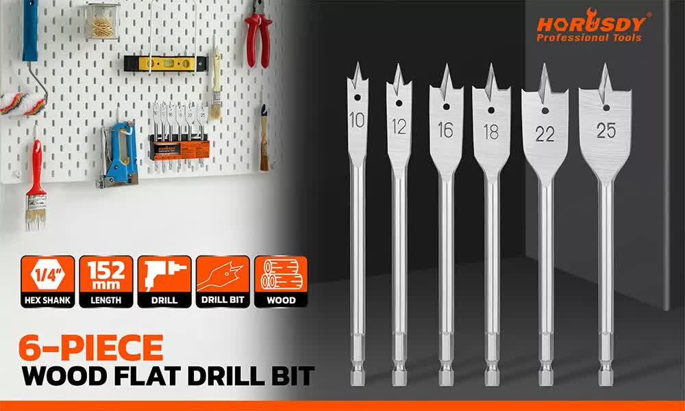 6-Pieces Flat Wood Boring Spade Drill Bit Set Drillbits 10-25mm Bits 1/4" Shank Price