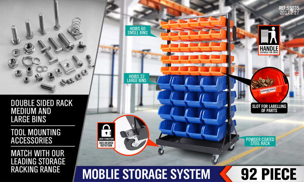 92-Piece Bin Mobile Garage Storage Bin Rack Heavy-Duty Tool Organizer with Swivel Wheels Price