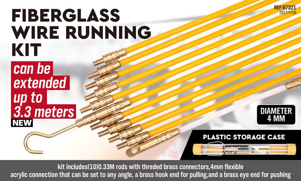 3.3m ⏀ 4mm Fibreglass Electricians Push Pull Rods Cable Cavity Contractors Duct Price