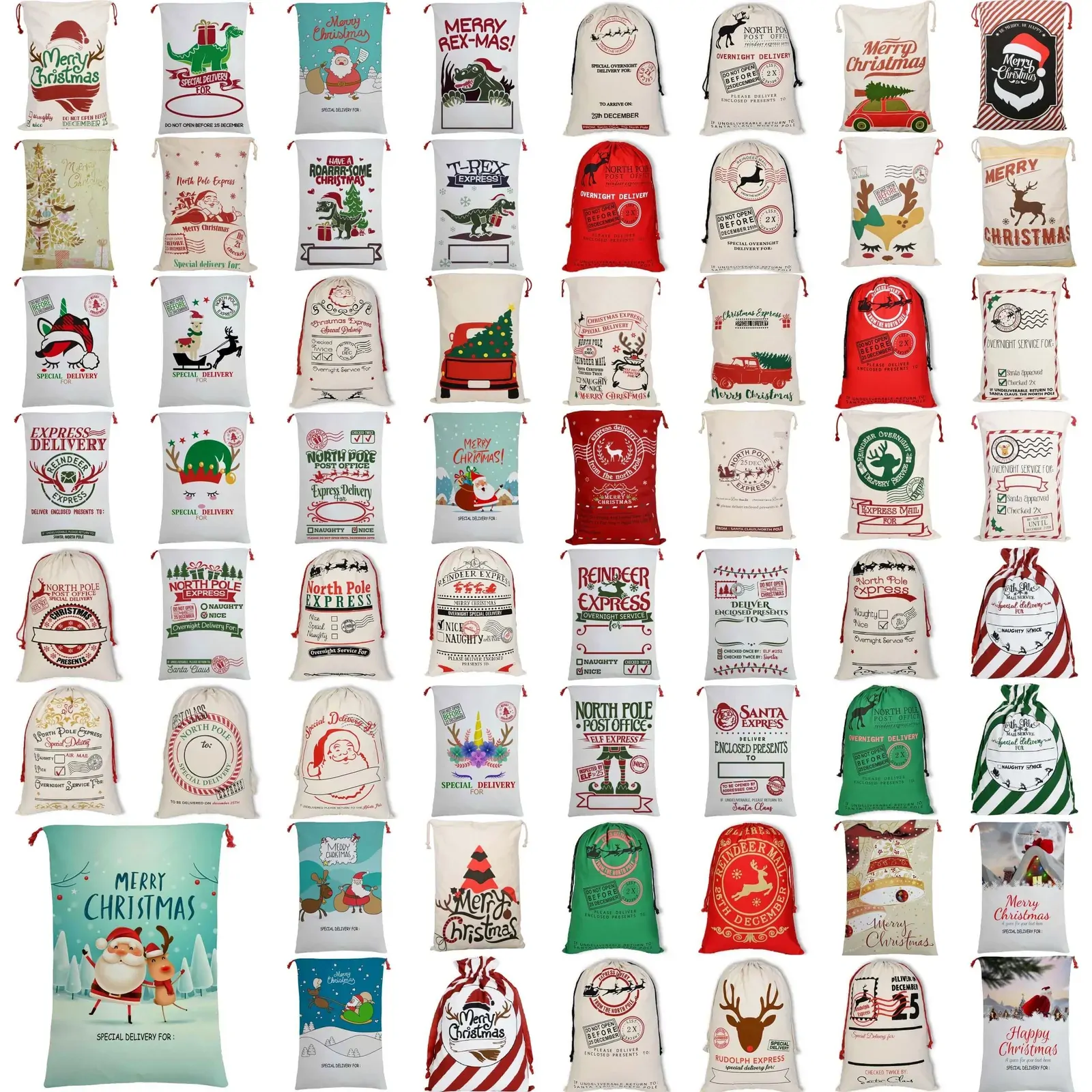 50x70cm Canvas Hessian Christmas Santa Sack Xmas Stocking Reindeer Kids Gift Bag, Cream - Reindeer Express Delivery Price