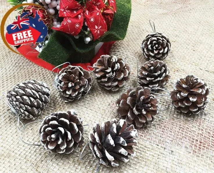 18 Christmas Natural Pine Cones Xmas Tree Hanging Home Decoration Ornament Gifts, 18x Natural w Snow Covered Pinecones Price