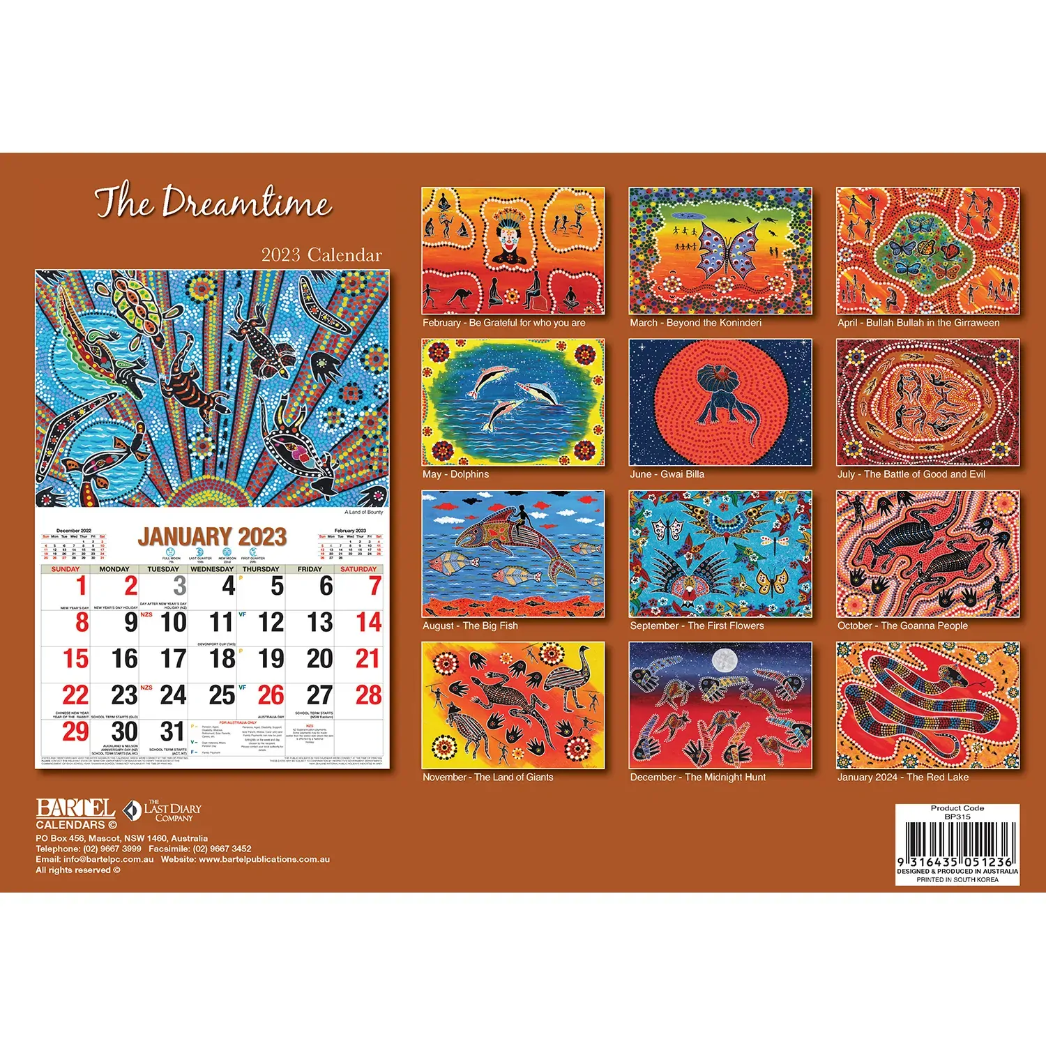 The Dreamtime - 2023 Rectangle Wall Calendar 16 Months Planner New Year Gift Price