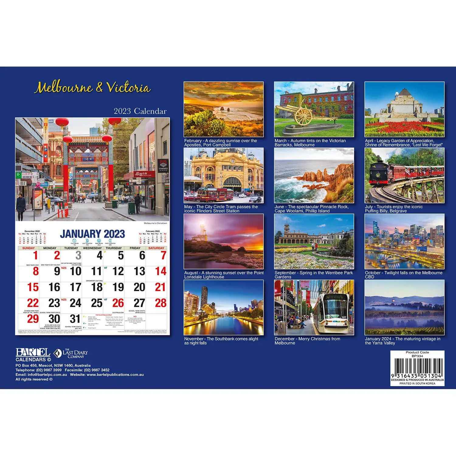 Melbourne & Victoria 2023 Rectangle Wall Calendar 16 Month Planner New Year Gift Price