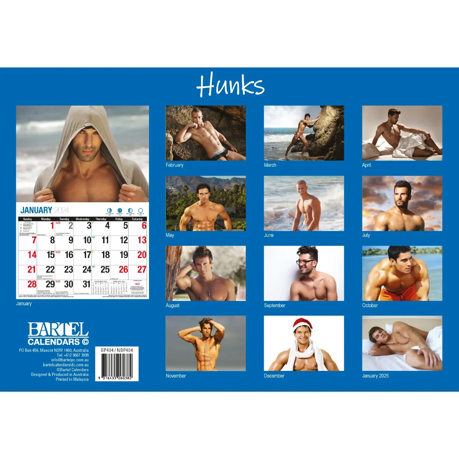 Hunks - 2024 Rectangle Wall Calendar 16 Months Planner Handsome Men Photos Gift Price