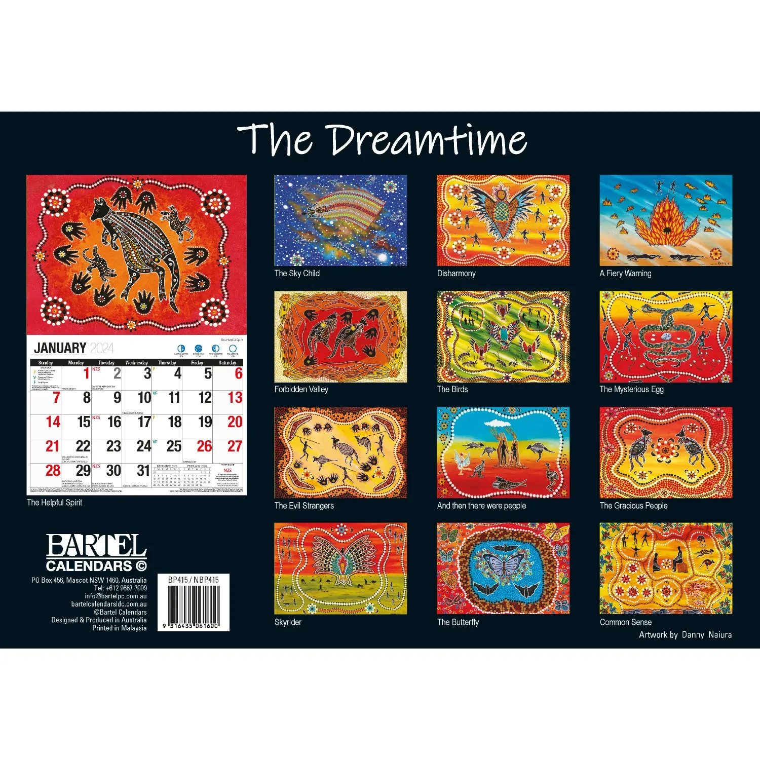 The Dreamtime - 2024 Rectangle Wall Calendar 16 Months Aboriginal Art New Year Price