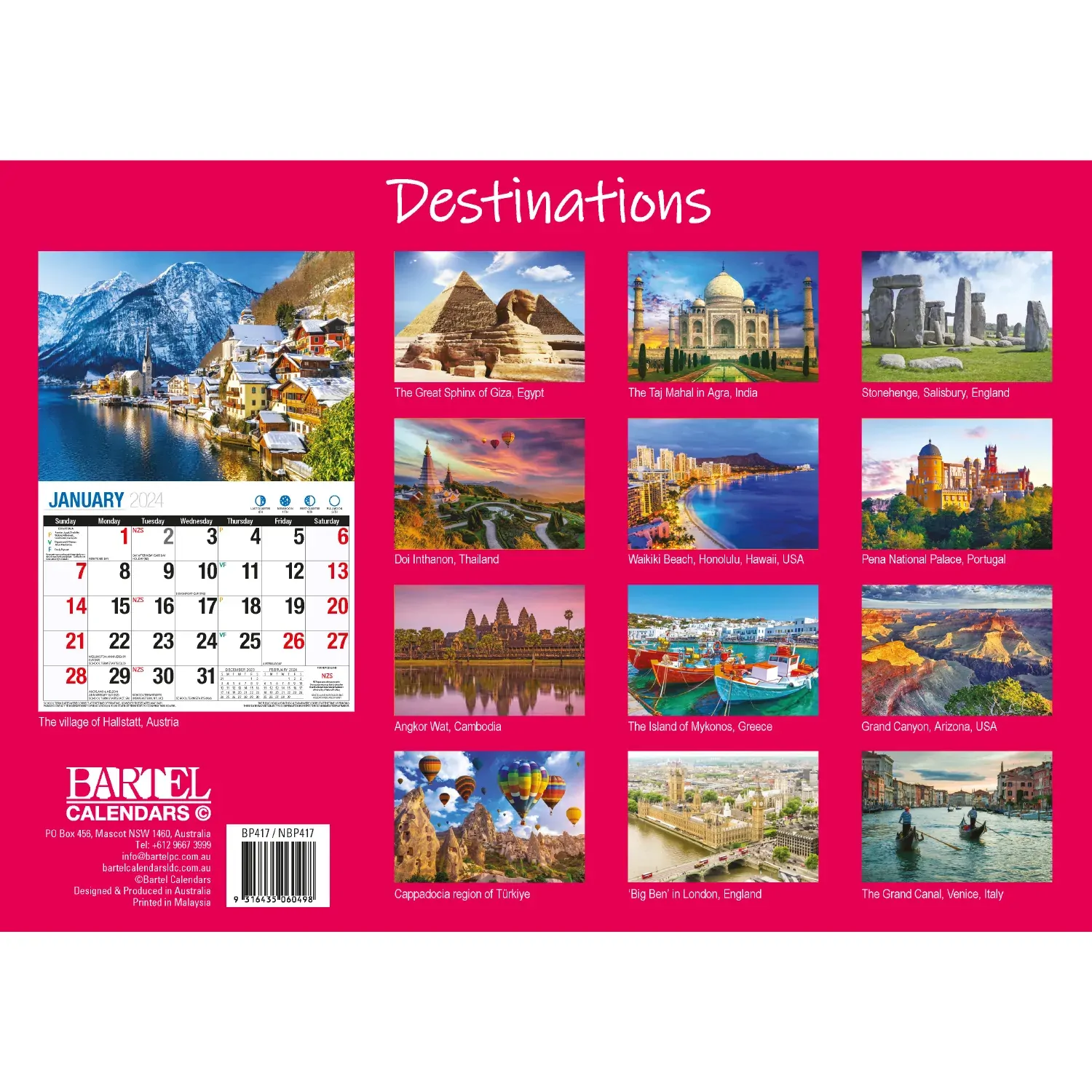Destinations - 2024 Rectangle Wall Calendar 16 Months Planner Travel Photos Gift Price