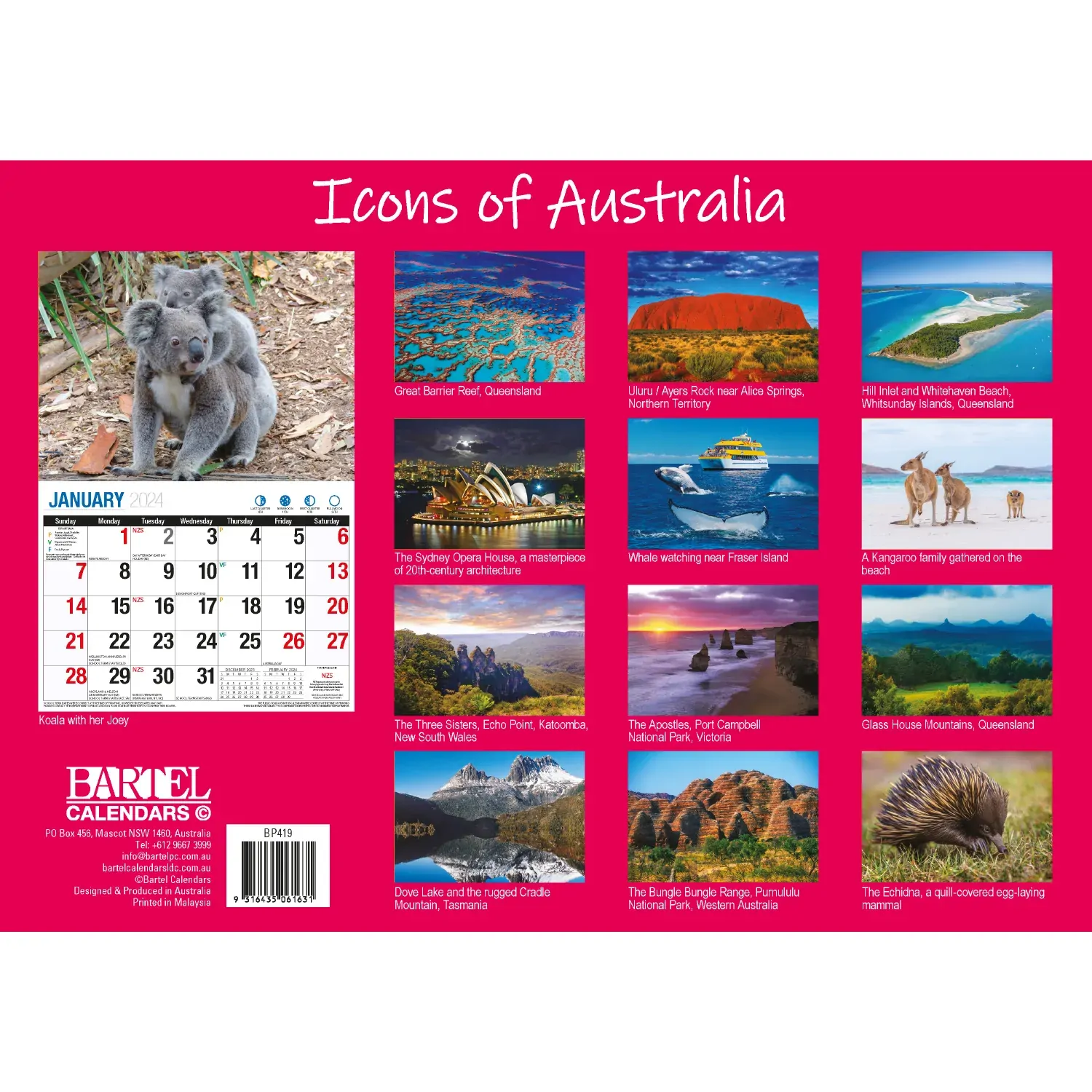 Icons of Australia - 2024 Rectangle Wall Calendar 16 Months Famous Landmarks Price