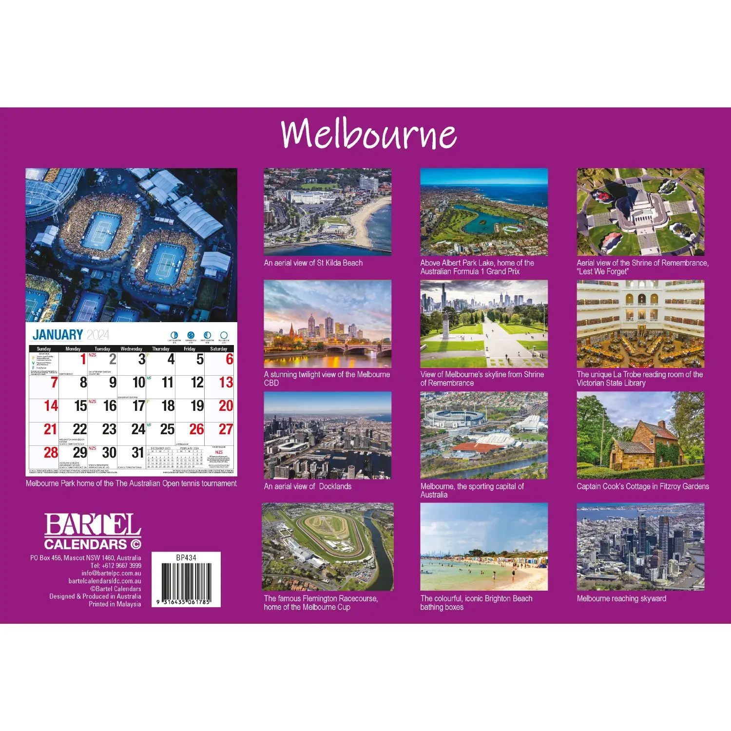 Melbourne - 2024 Rectangle Wall Calendar 16 Months Planner Cityscapes Landmarks Price