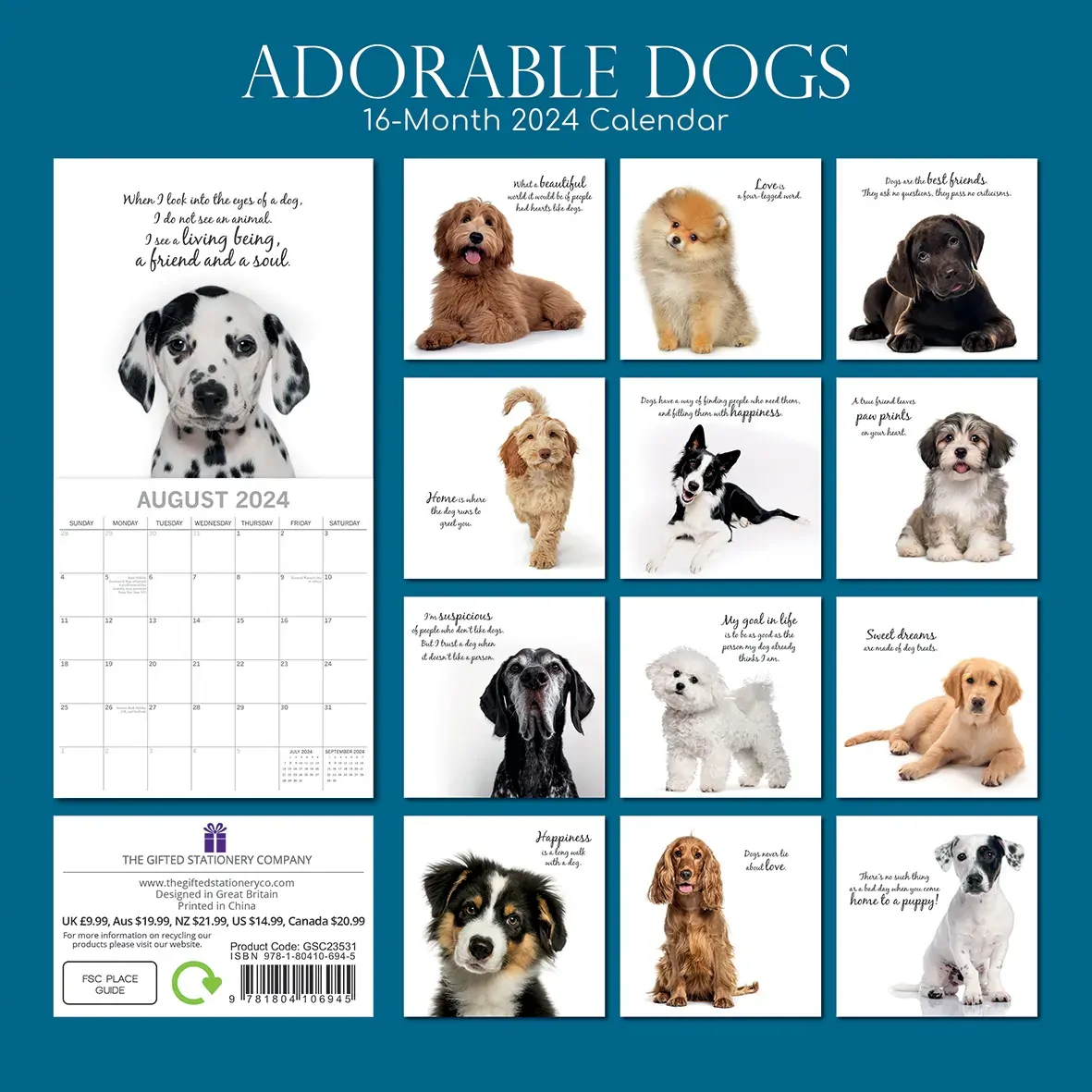 Adorable Dogs - 2024 Square Wall Calendar Pets Animals 16 Months Premium Planner Price
