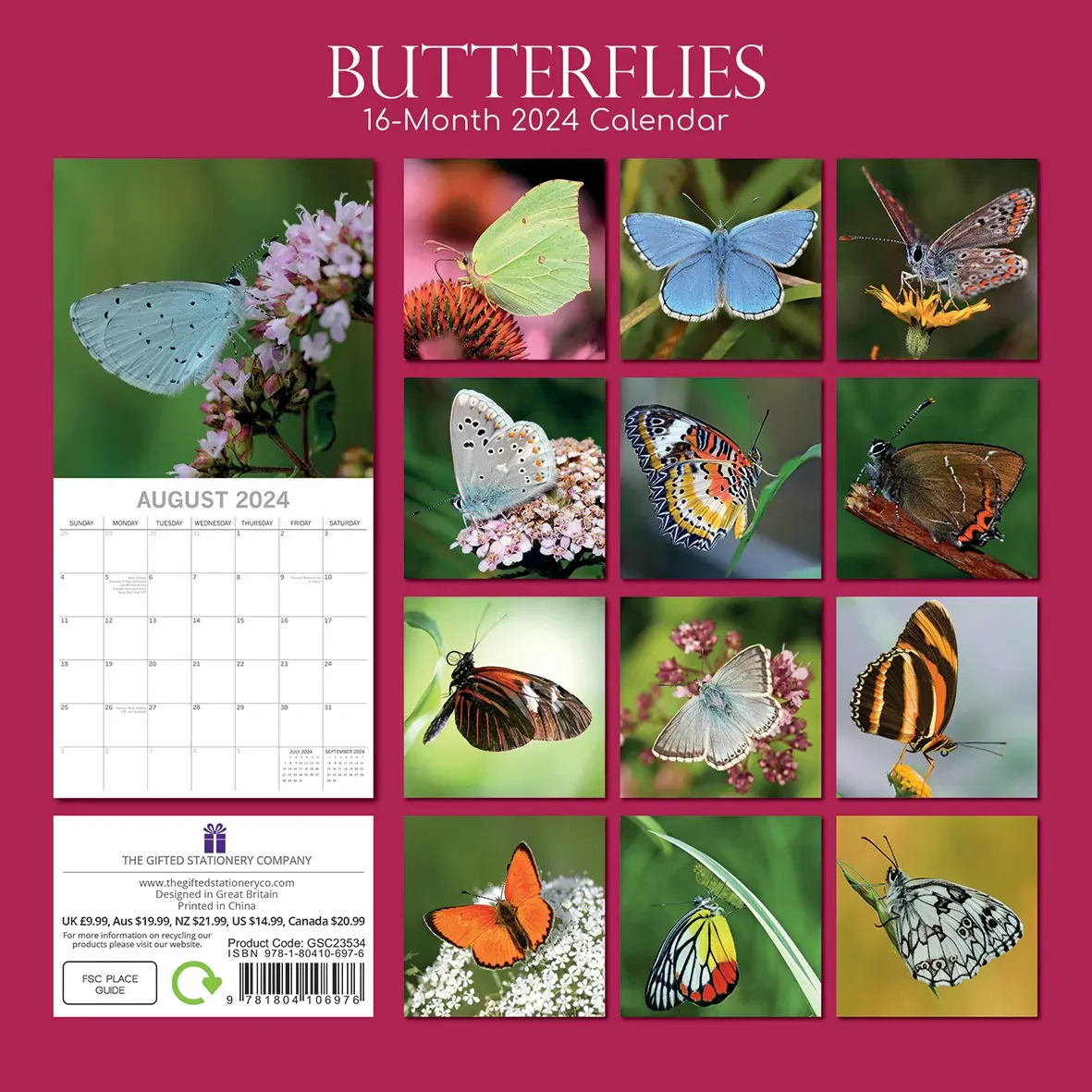 Butterflies 2024 Square Wall Calendar Natural Animals 16 Months Premium Planner Price