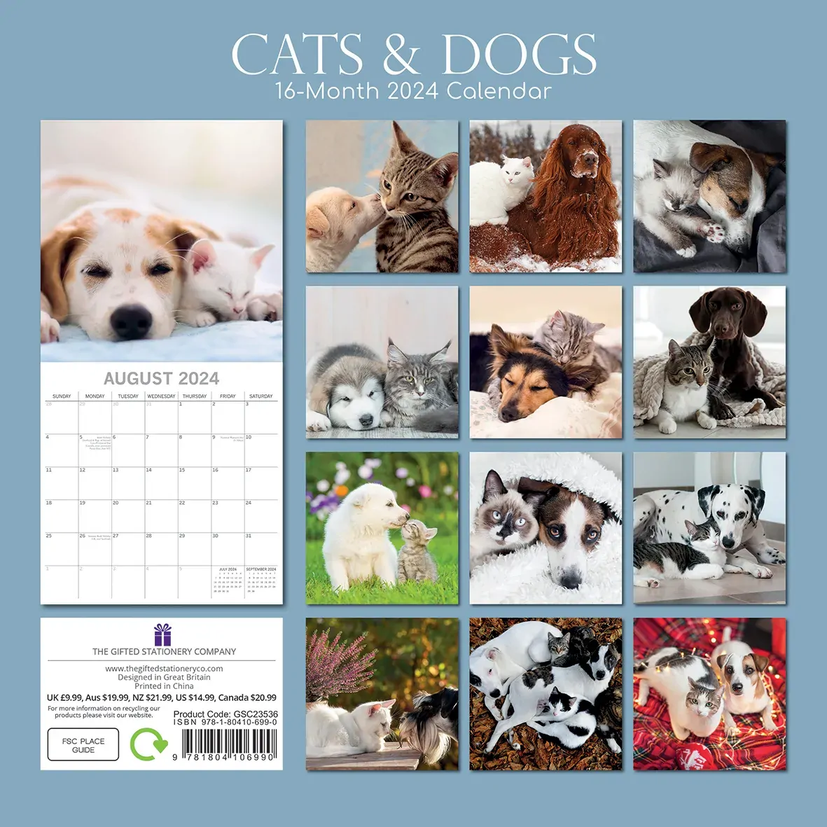 Cats & Dogs - 2024 Square Wall Calendar Pets Animals 16 Months Premium Planner Price