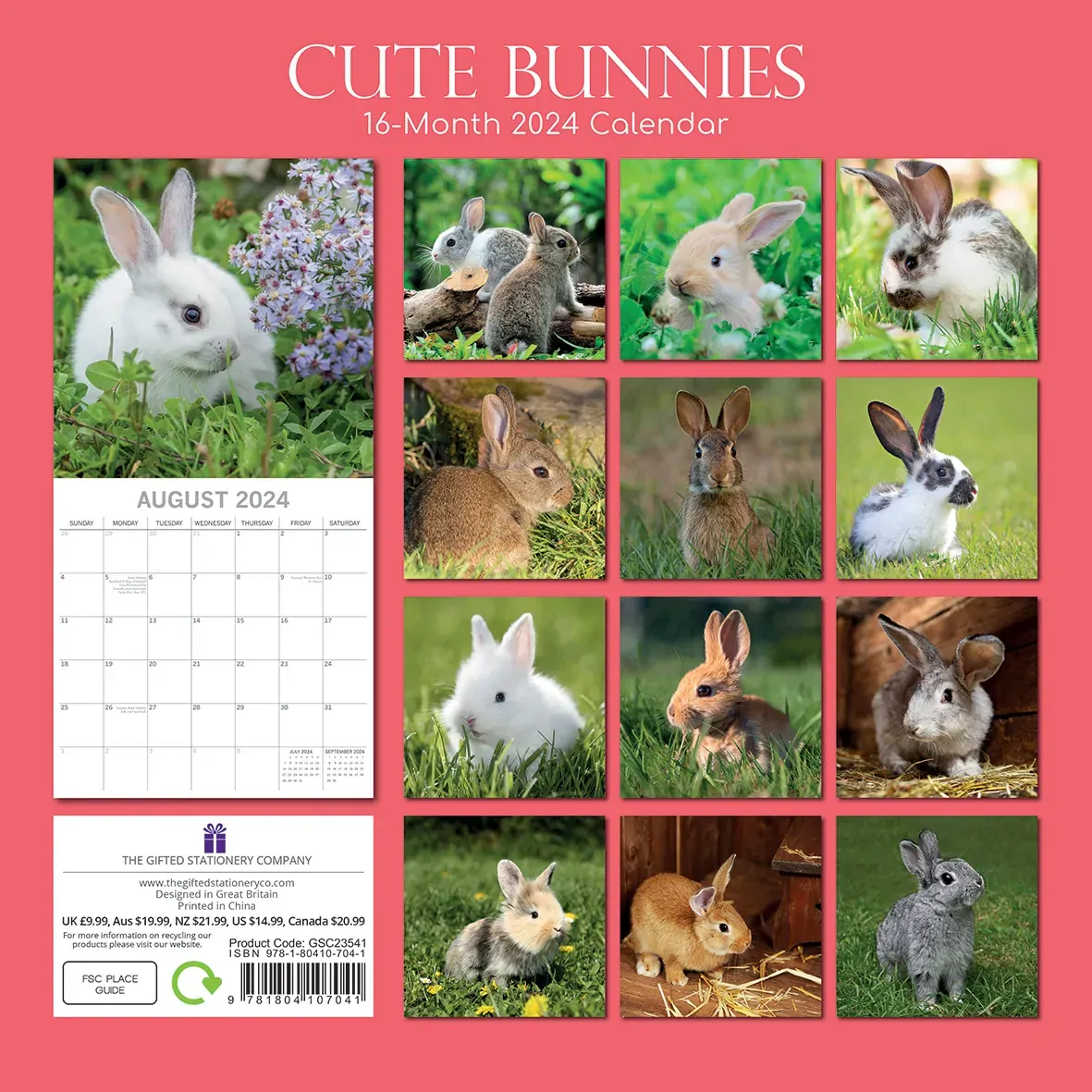 Cute Bunnies - 2024 Square Wall Calendar Pets Animals 16 Months Premium Planner Price