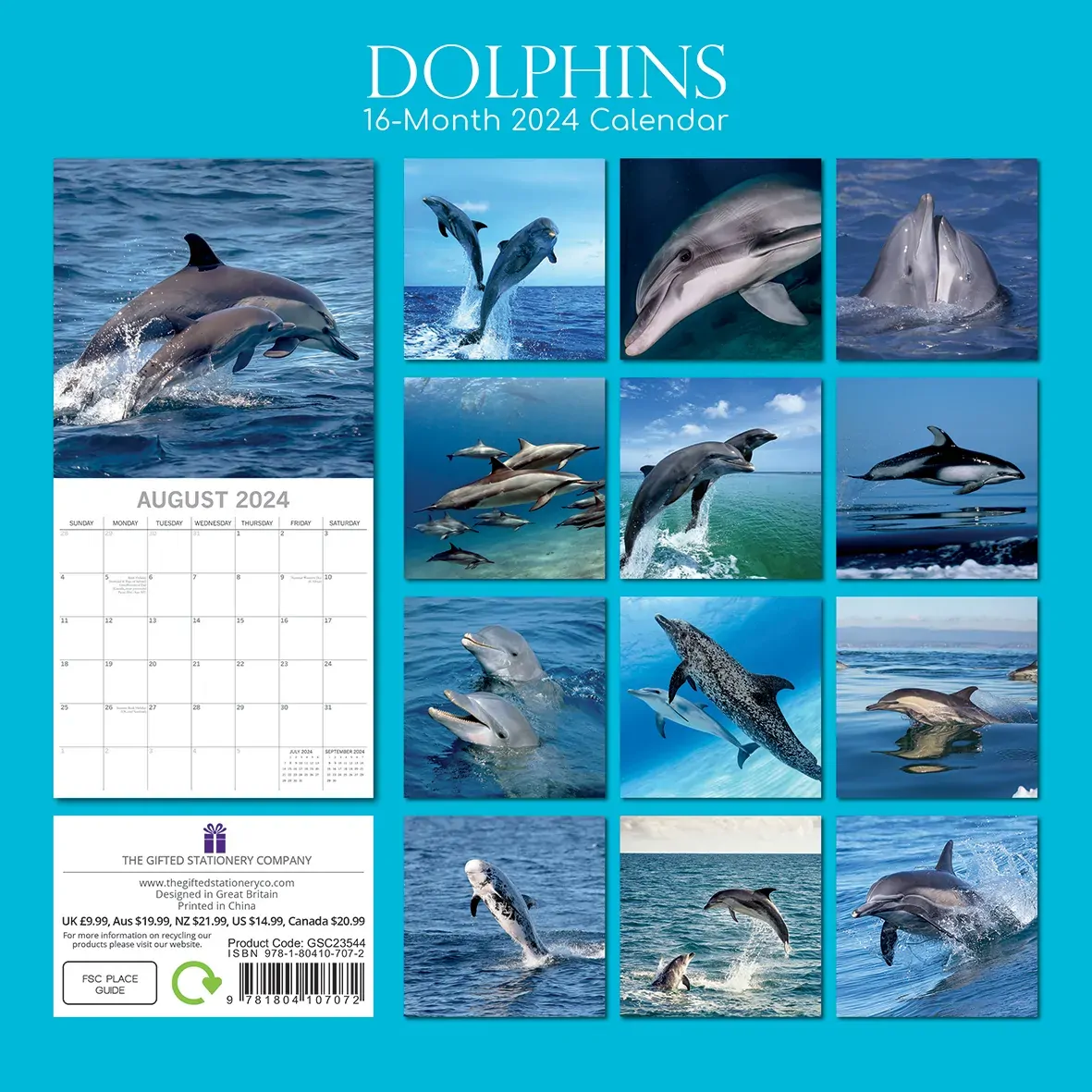 Dolphins - 2024 Square Wall Calendar Sea Animals 16 Months Premium Planner Gift Price