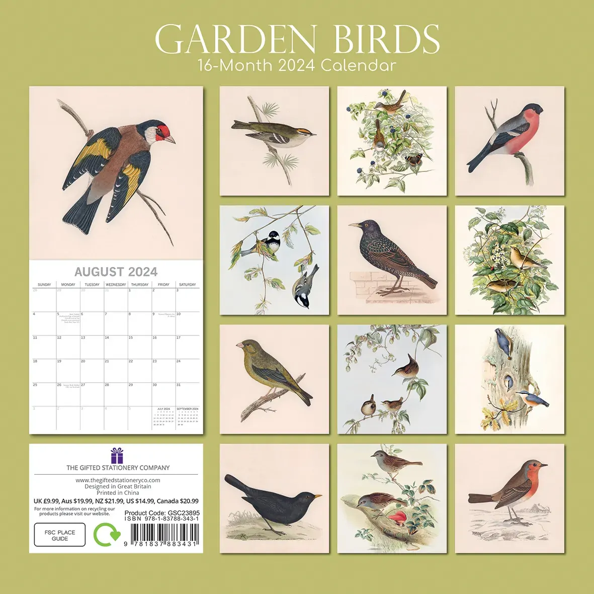 Illustrated Garden Birds - 2024 Square Wall Calendar Pets Animals 16 Months Price