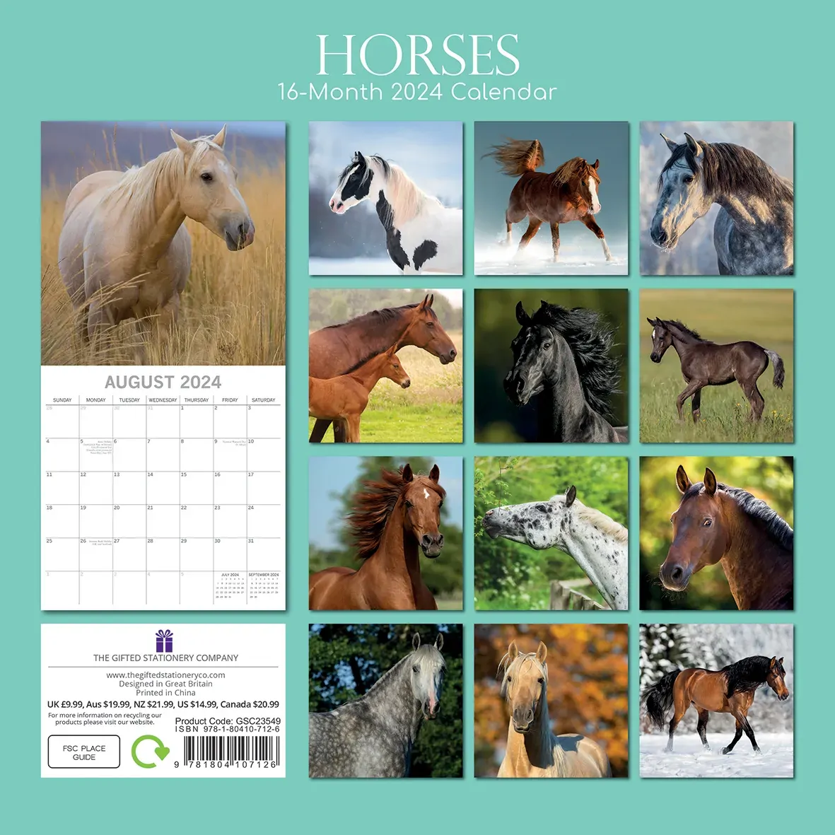 Horses - 2024 Square Wall Calendar Pets Animals 16 Months New Year Planner Gift Price
