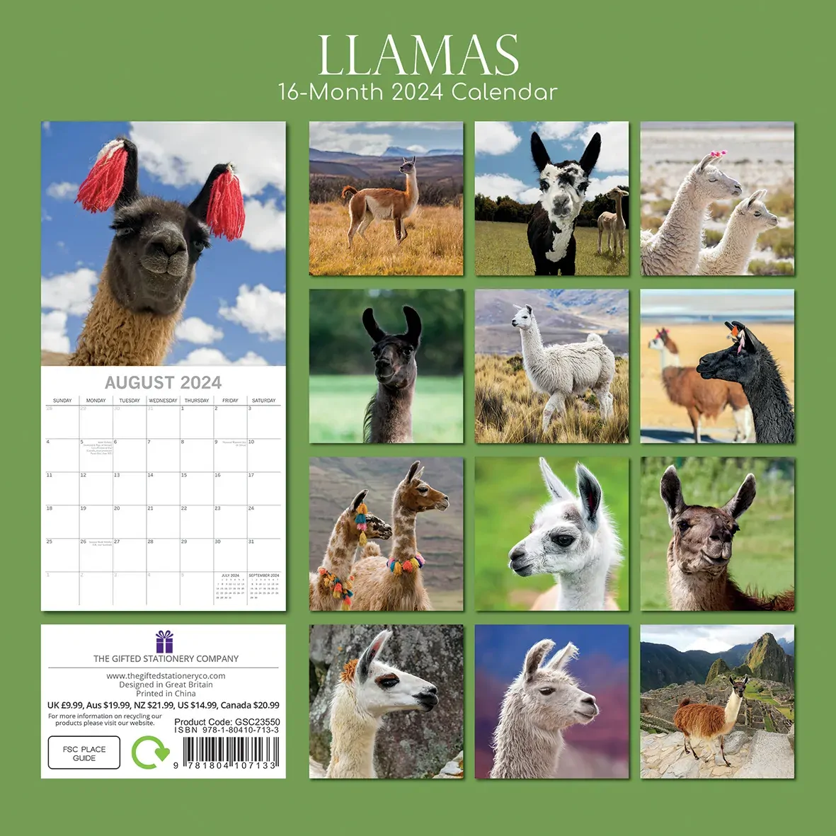 Llamas - 2024 Square Wall Calendar Pets Animals 16 Months New Year Planner Gift Price
