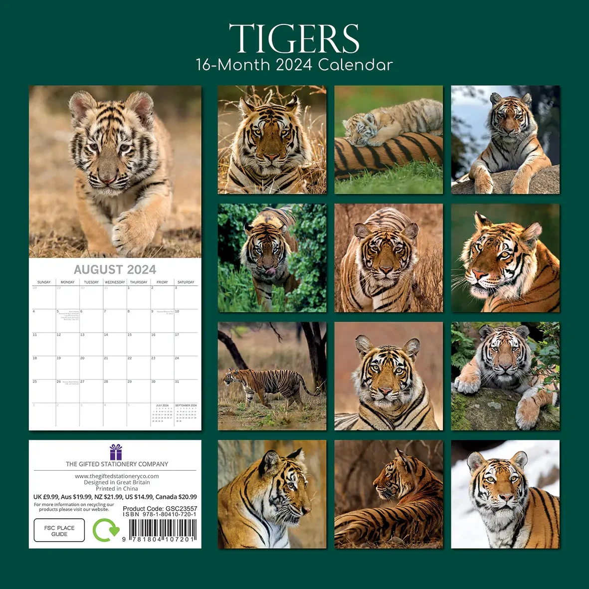 Tigers - 2024 Square Wall Calendar Pets Animals 16 Months New Year Gift Planner Price