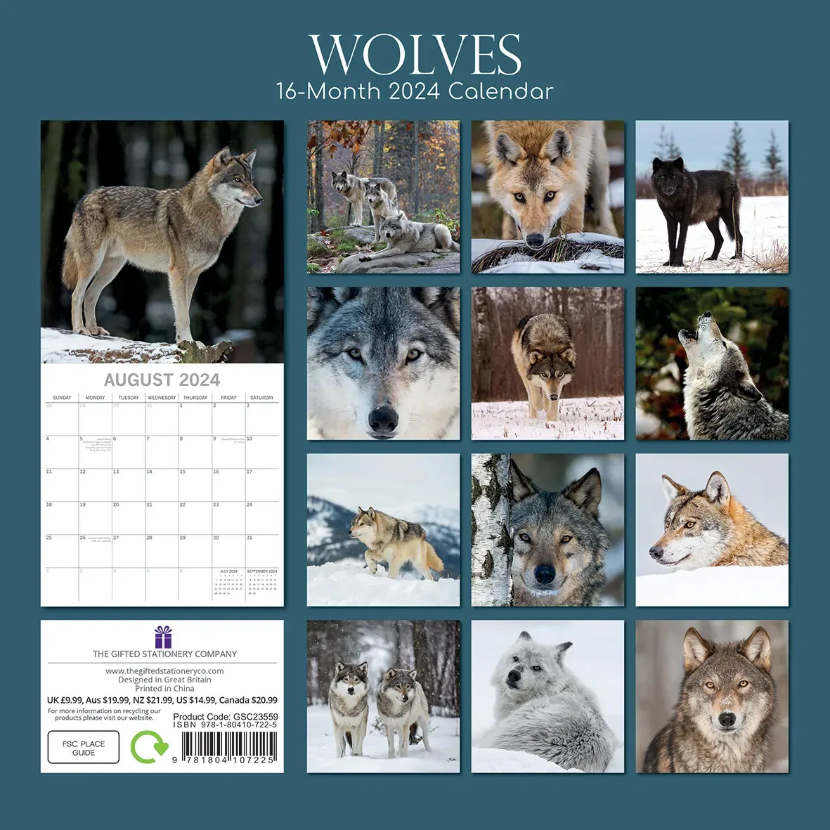 Wolves - 2024 Square Wall Calendar Pets Animals 16 Months Christmas Planner Gift Price