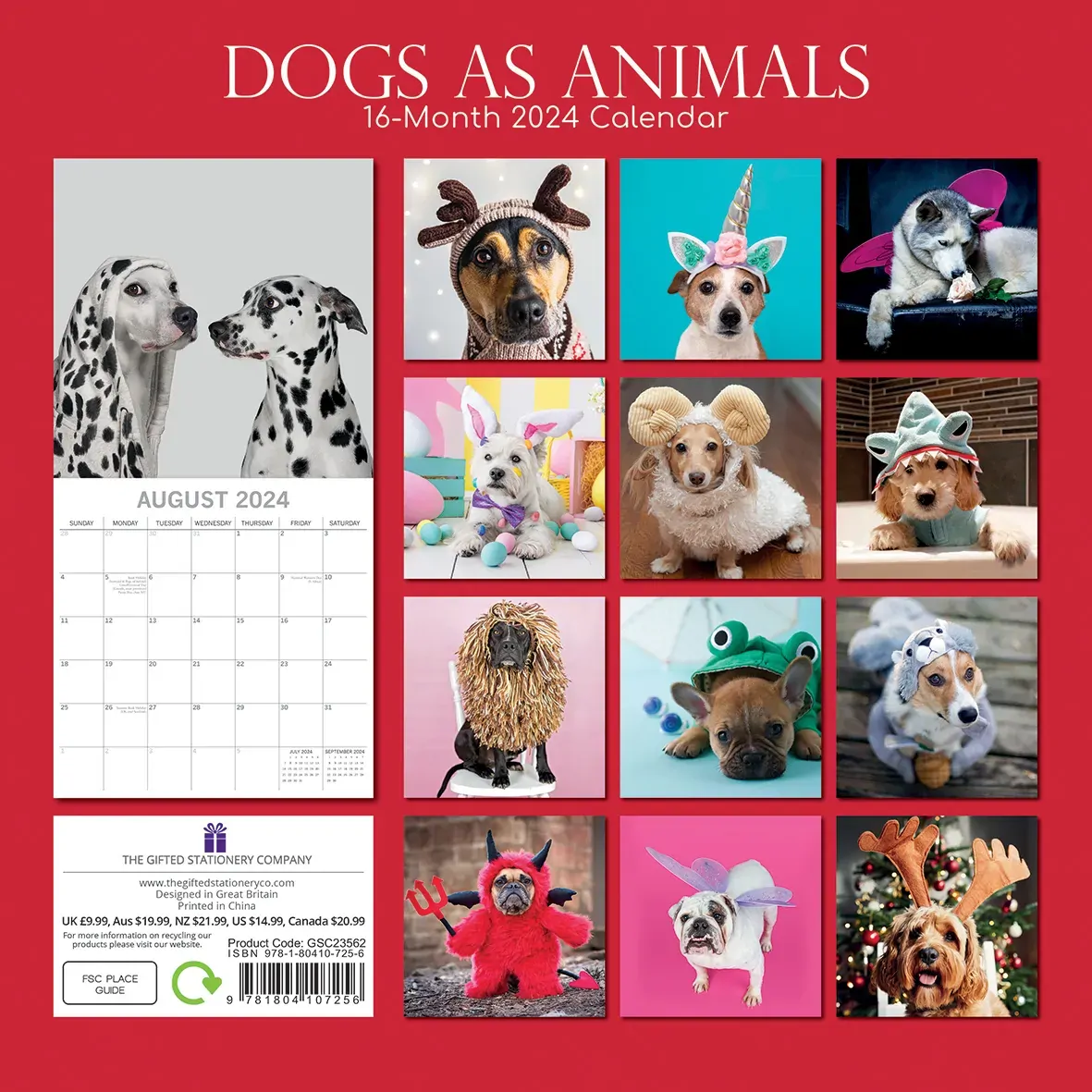 Dogs as Animals 2024 Square Wall Calendar Pets Animals 16 Months Premium Planner Price