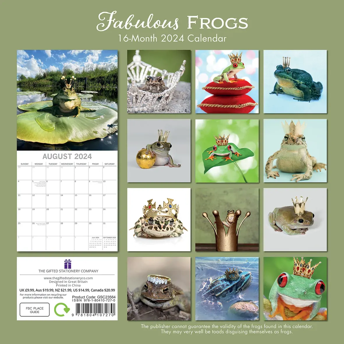 Fabulous Frogs - 2024 Square Wall Calendar Pets Animals 16 Month Premium Planner Price