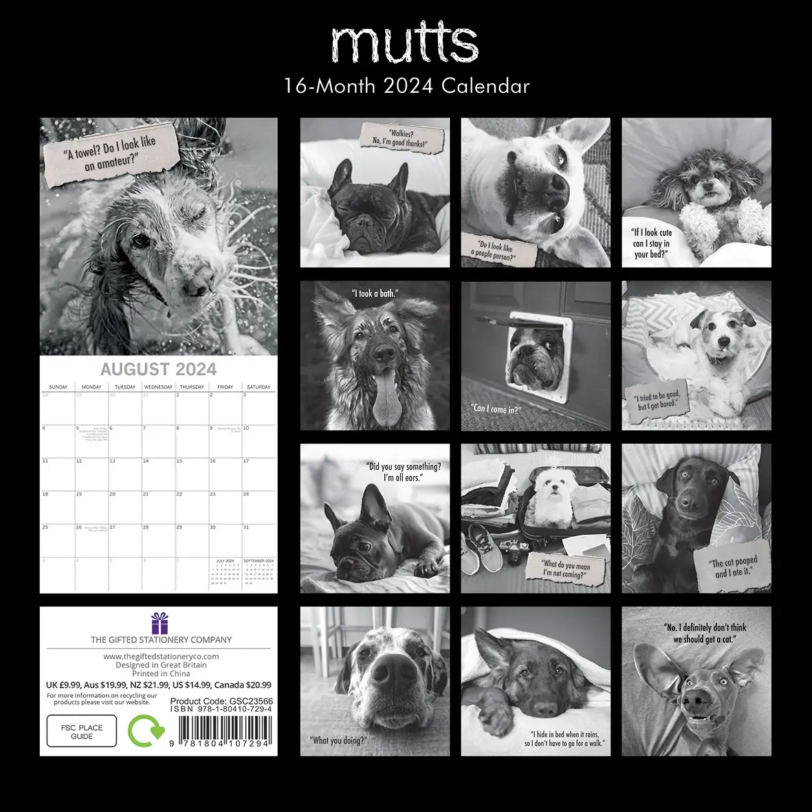 Mutts - 2024 Square Wall Calendar Pets Animals 16 Month Premium Planner New Year Price
