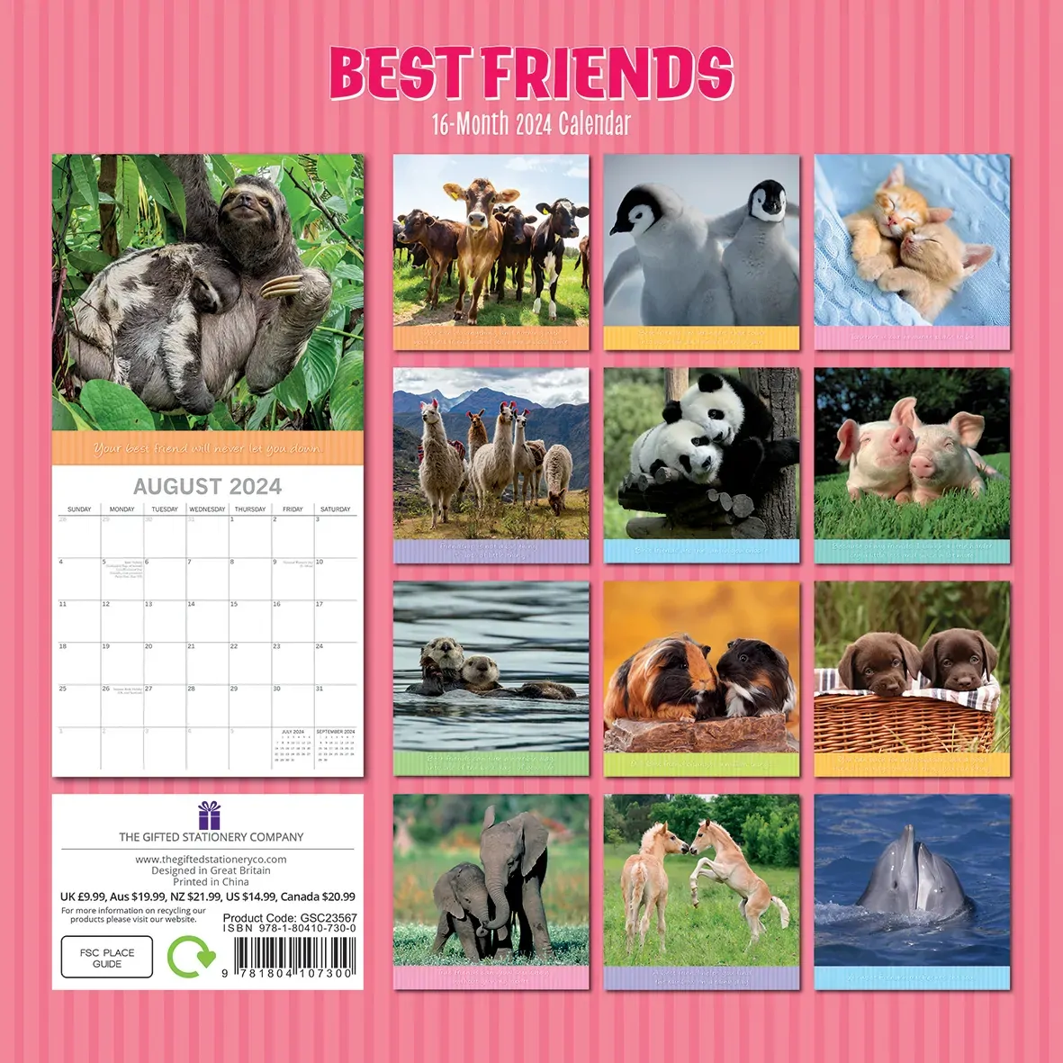 Best Friends - 2024 Square Wall Calendar Pets Animals 16 Months Premium Planner Price