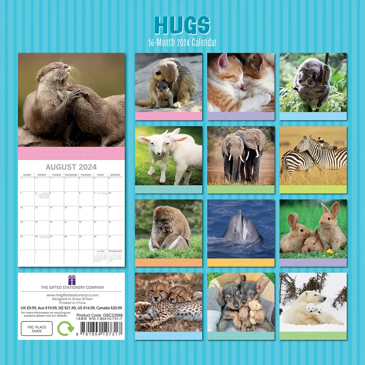 Hugs - 2024 Square Wall Calendar Pets Animals 16 Months Premium Planner New Year Price