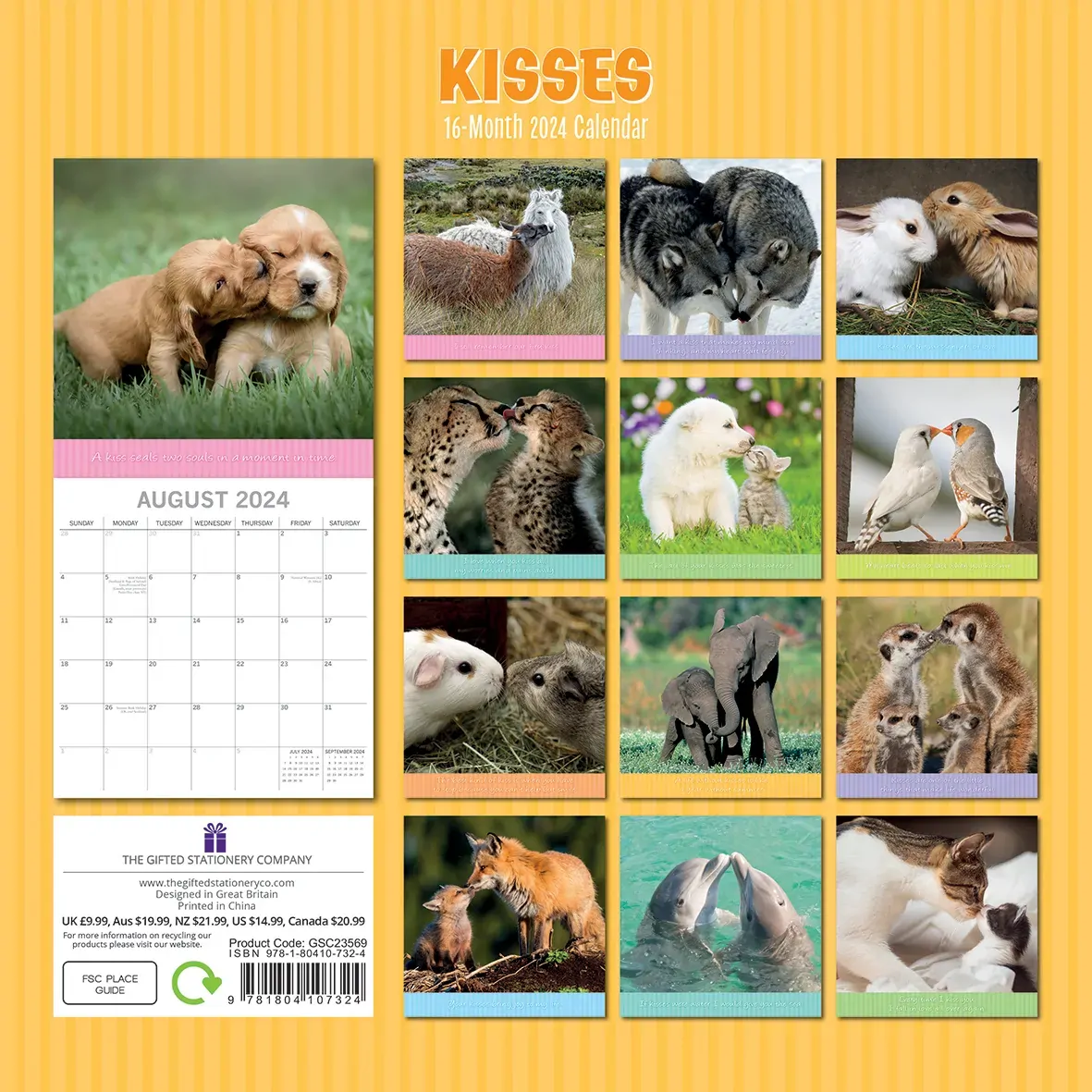 Kisses 2024 Square Wall Calendar Pets Animals 16 Months Premium Planner New Year Price