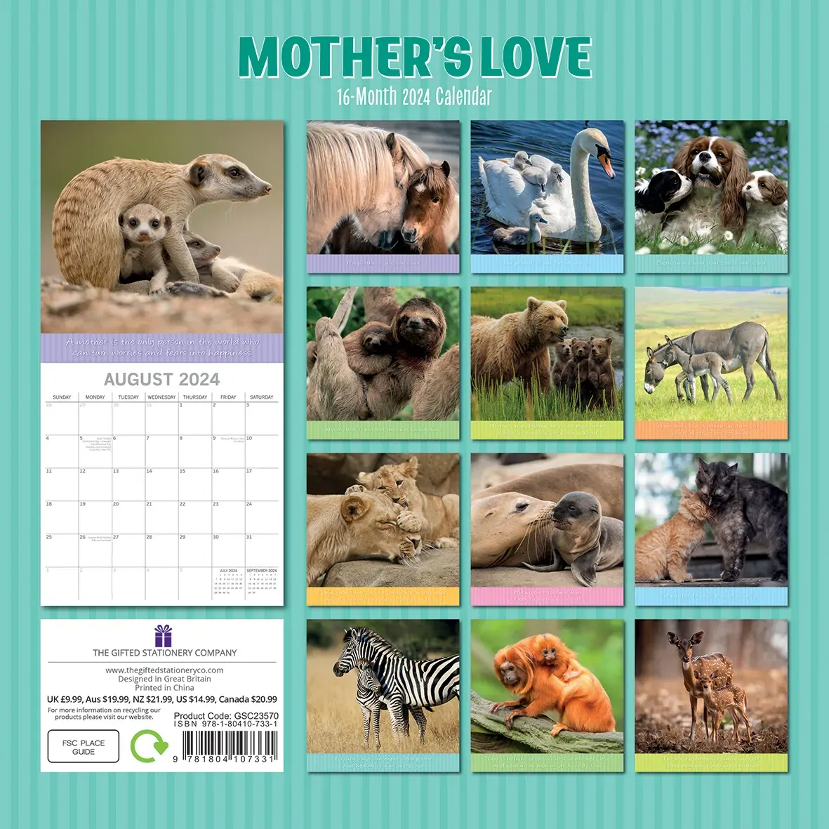 Mother's Love - 2024 Square Wall Calendar Pets Animals 16 Months Premium Planner Price