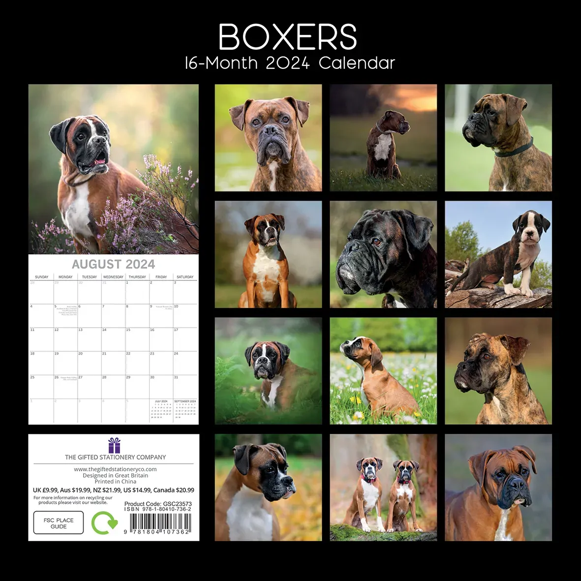 Boxers - 2024 Square Wall Calendar Pets Dog 16 Months Premium Planner New Year Price