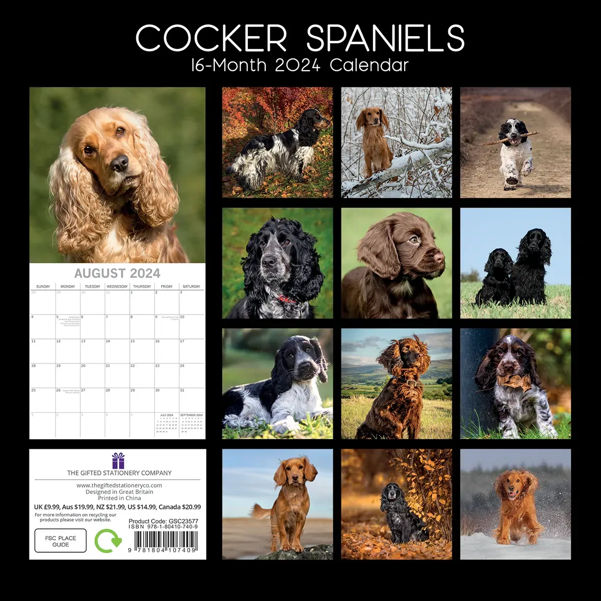 Cocker Spaniels - 2024 Square Wall Calendar Pets Dog 16 Months Premium Planner Price