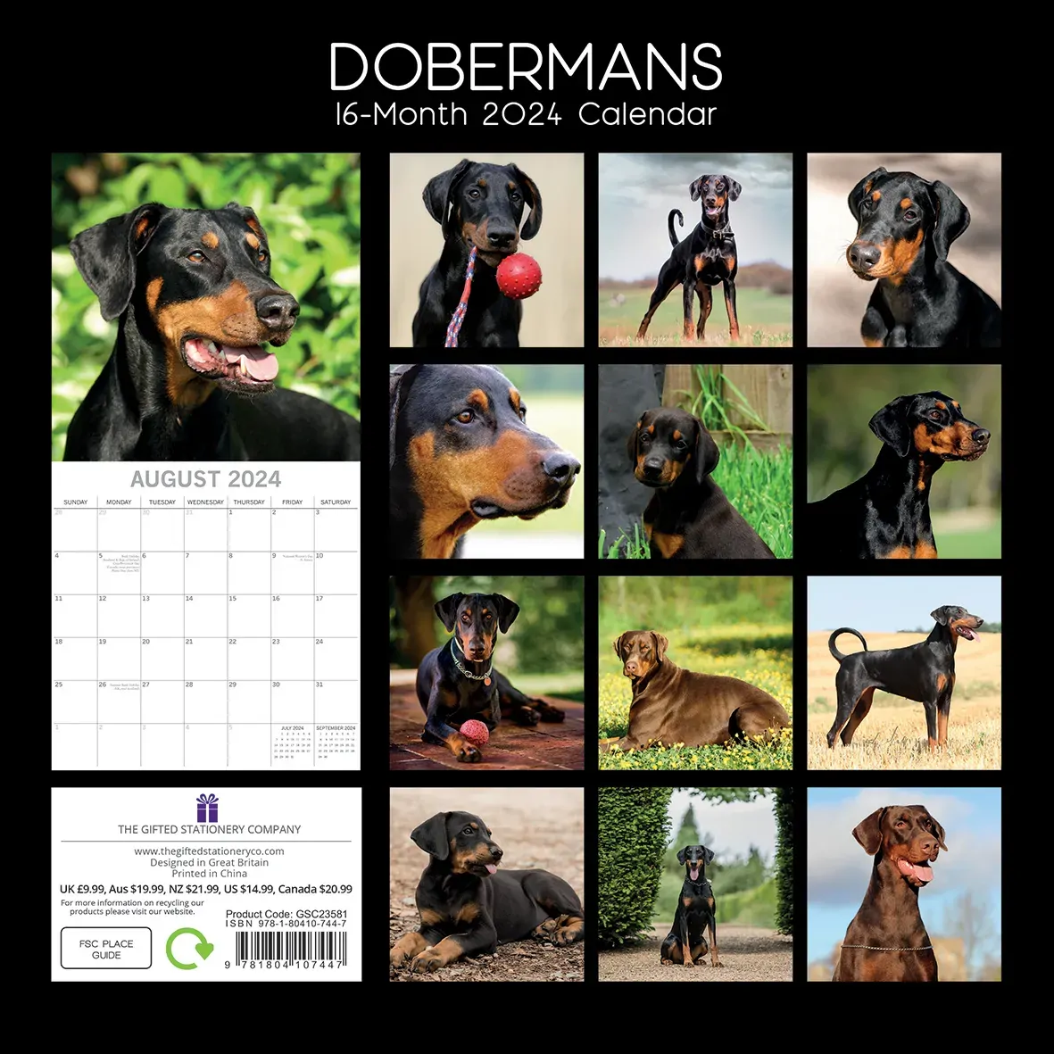 Dobermans - 2024 Square Wall Calendar Pets Dog 16 Month Premium Planner New Year Price