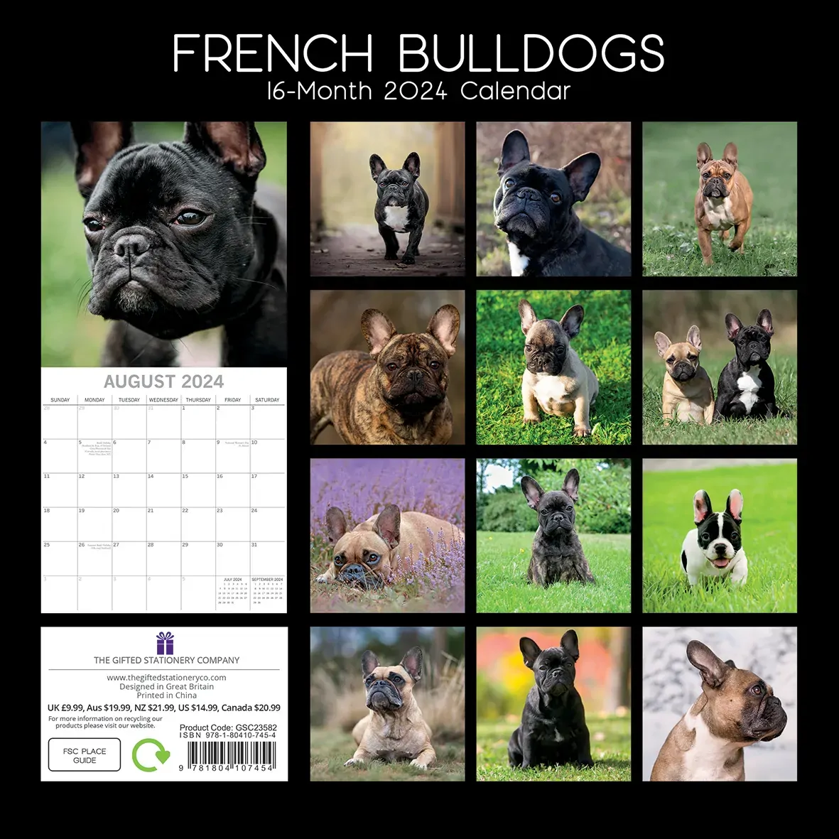 French Bulldogs - 2024 Square Wall Calendar Pets Dog 16 Months Premium Planner Price