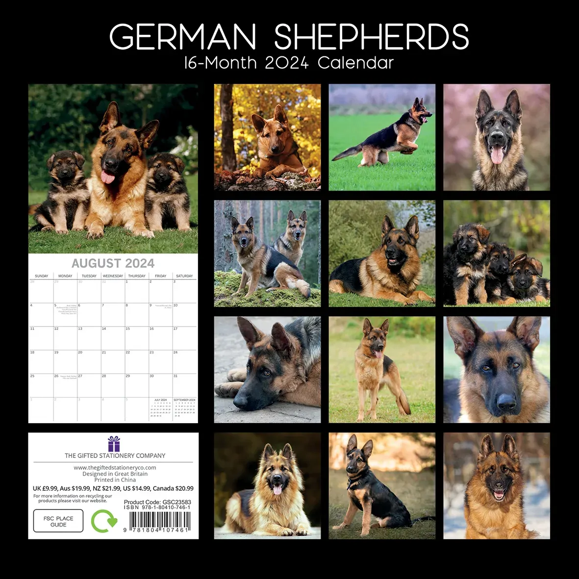 German Shepherds - 2024 Square Wall Calendar Pets Dog 16 Months Premium Planner Price