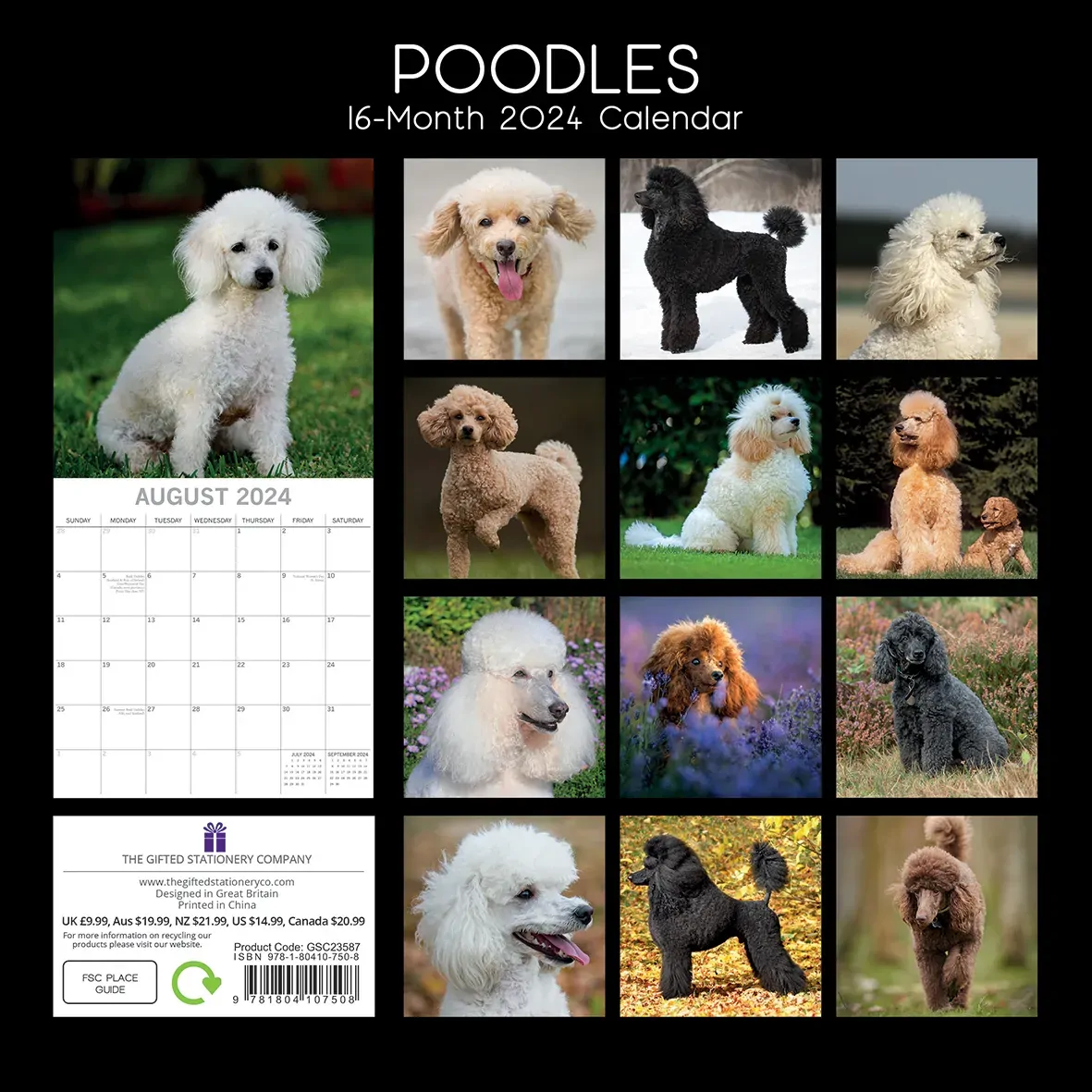 Poodles - 2024 Square Wall Calendar Pets Dog 16 Months Premium Planner New Year Price
