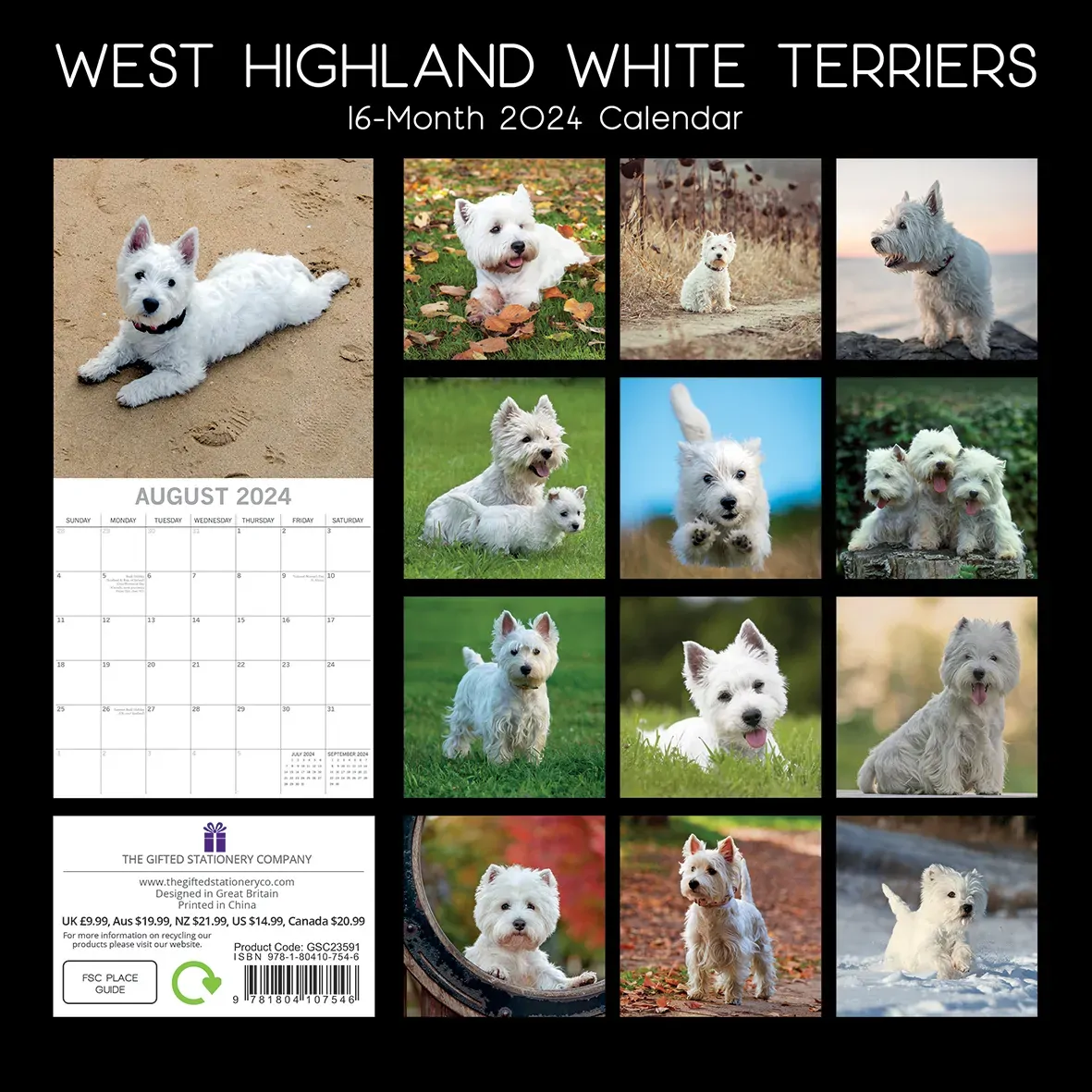 West Highland White Terriers 2024 Square Wall Calendar Pets Dog 16 Month Planner Price