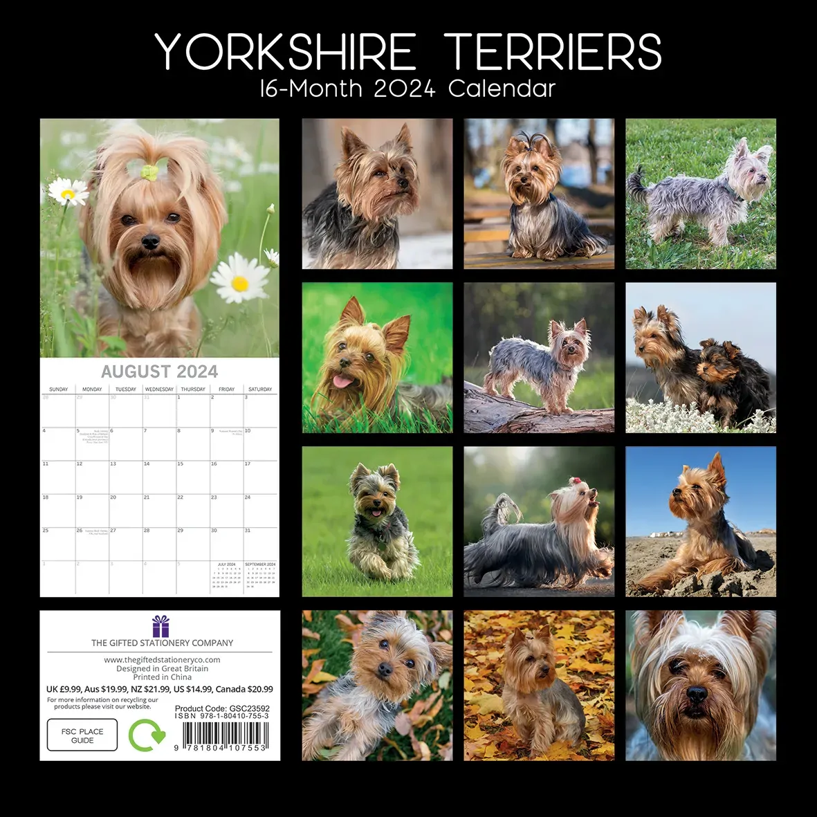 Yorkshire Terriers - 2024 Square Wall Calendar Pets Dog 16 Month Premium Planner Price