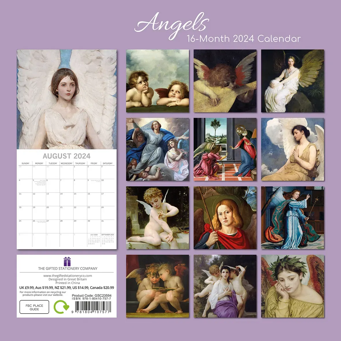 Angels - 2024 Square Wall Calendar 16 Month Arts Planner Christmas New Year Gift Price