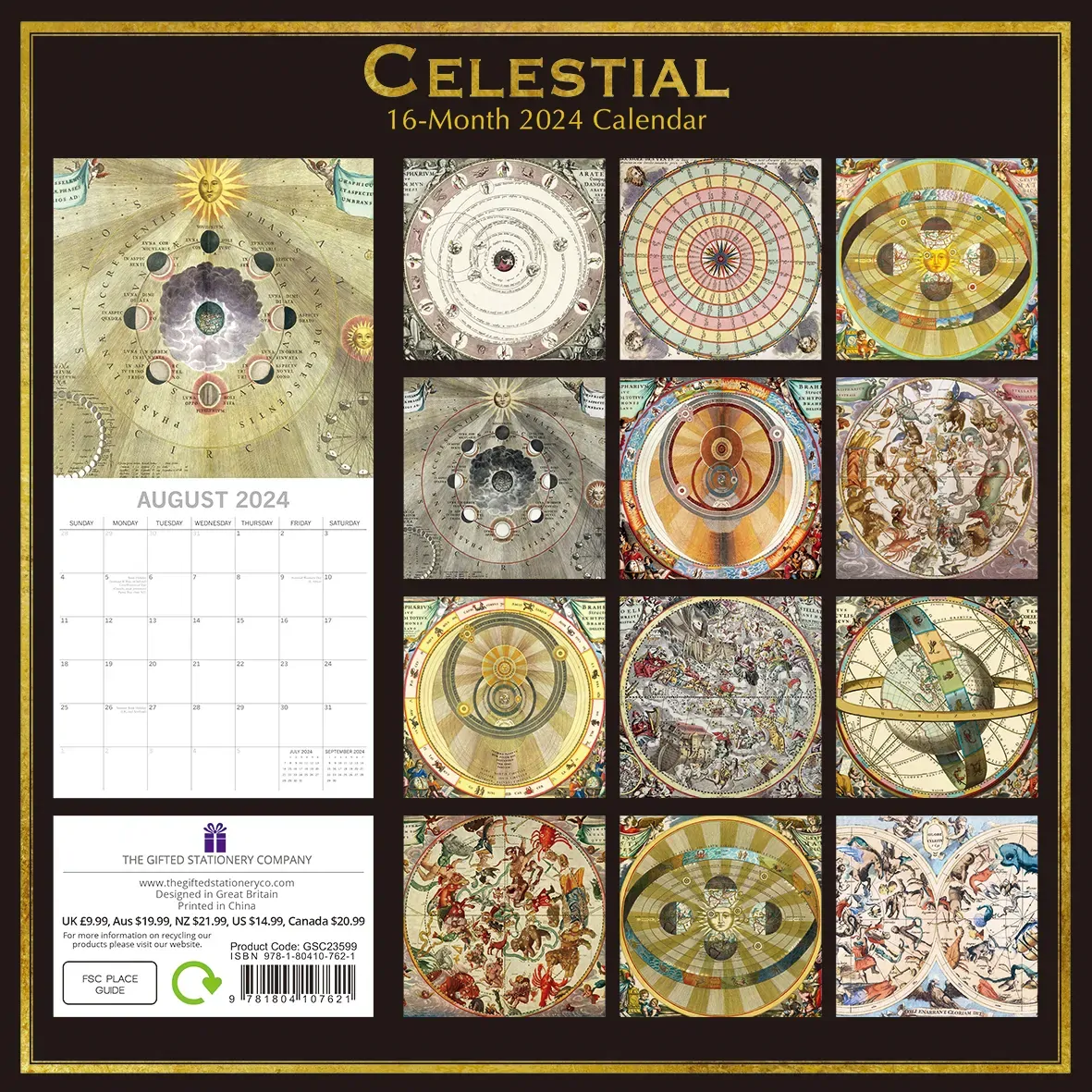 Celestial - 2024 Square Wall Calendar 16 Months Arts Planner Xmas New Year Gift Price