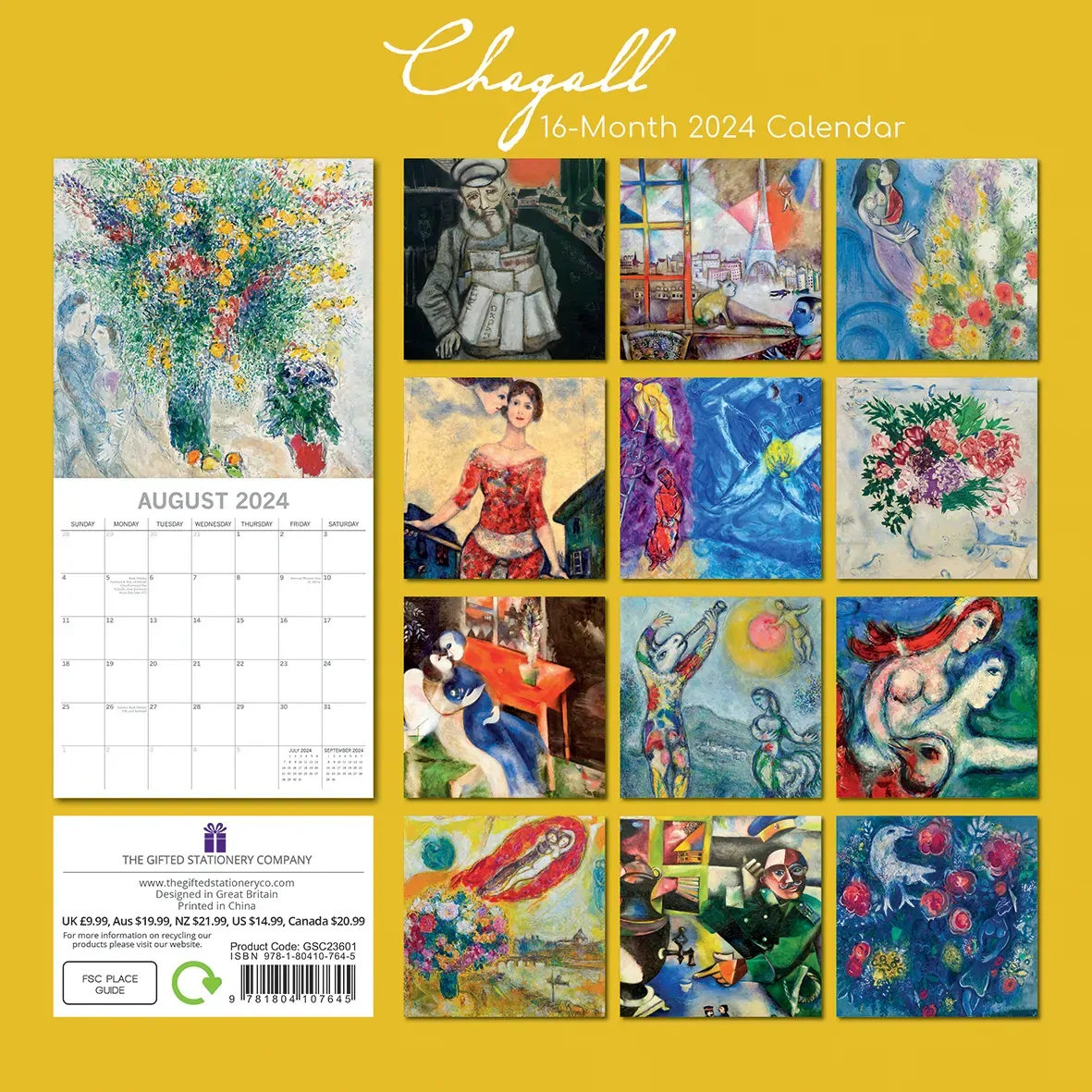 Chagall 2024 Square Wall Calendar 16 Months Arts Planner Christmas New Year Gift Price