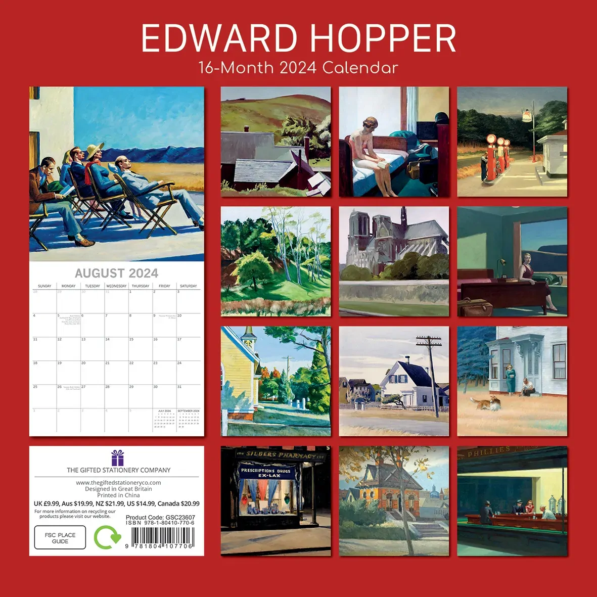 Edward Hopper - 2024 Square Wall Calendar 16 Months Arts Planner Christmas Gift Price