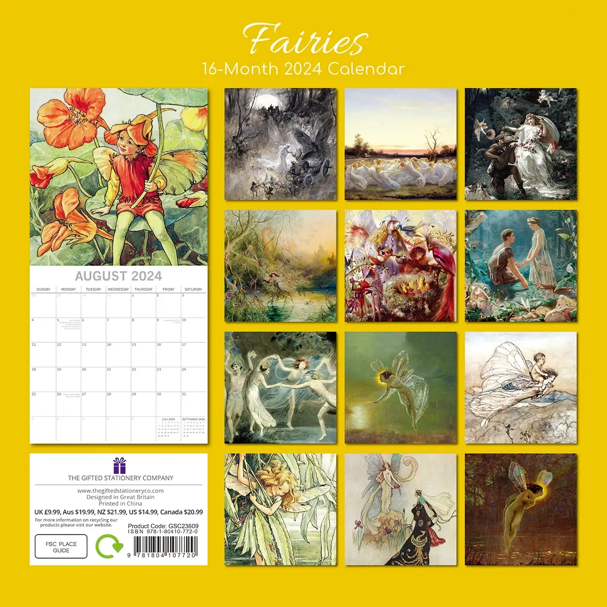 Fairies 2024 Square Wall Calendar 16 Months Arts Planner Christmas New Year Gift Price
