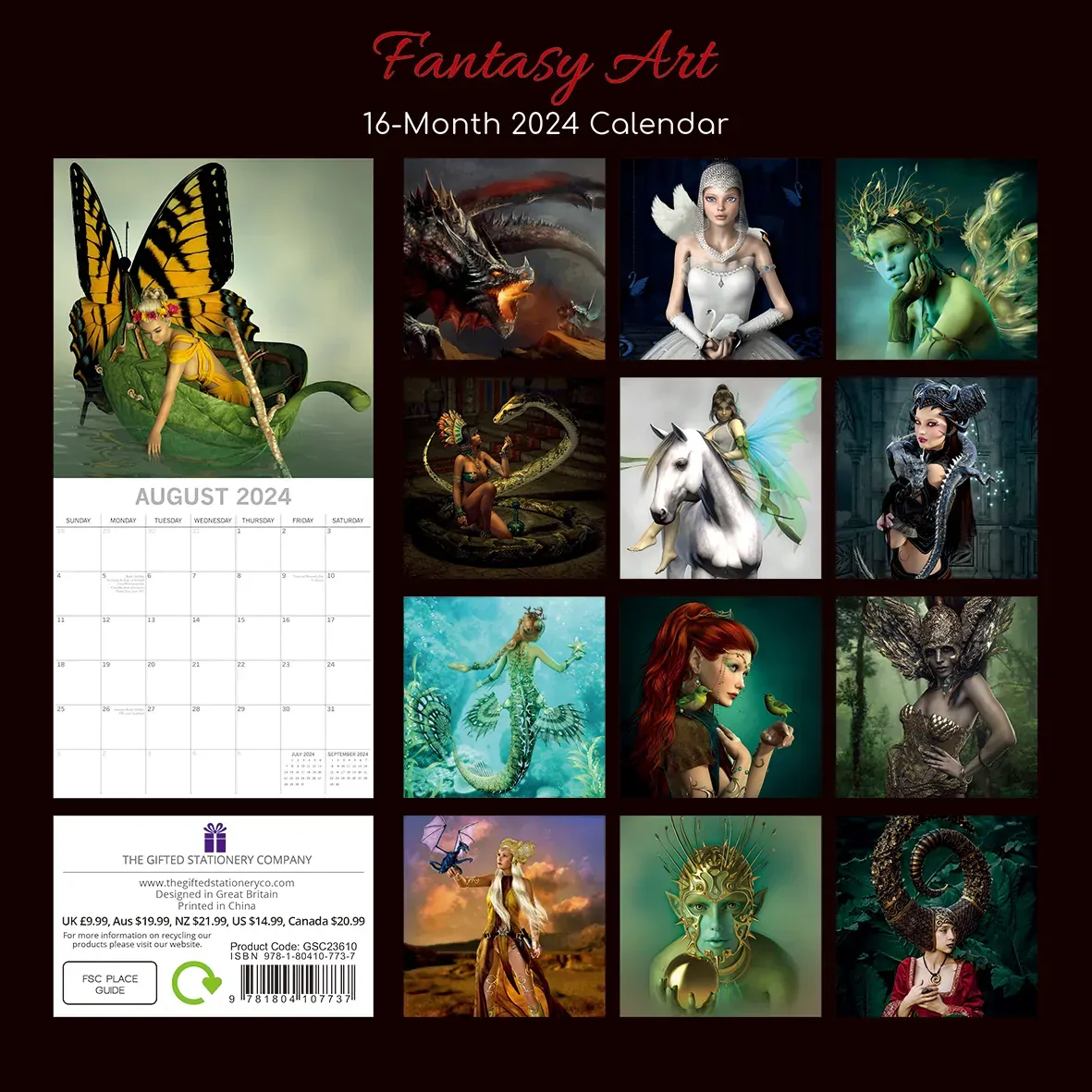 Fantasy Art - 2024 Square Wall Calendar 16 Months Arts Planner New Year Gift Price