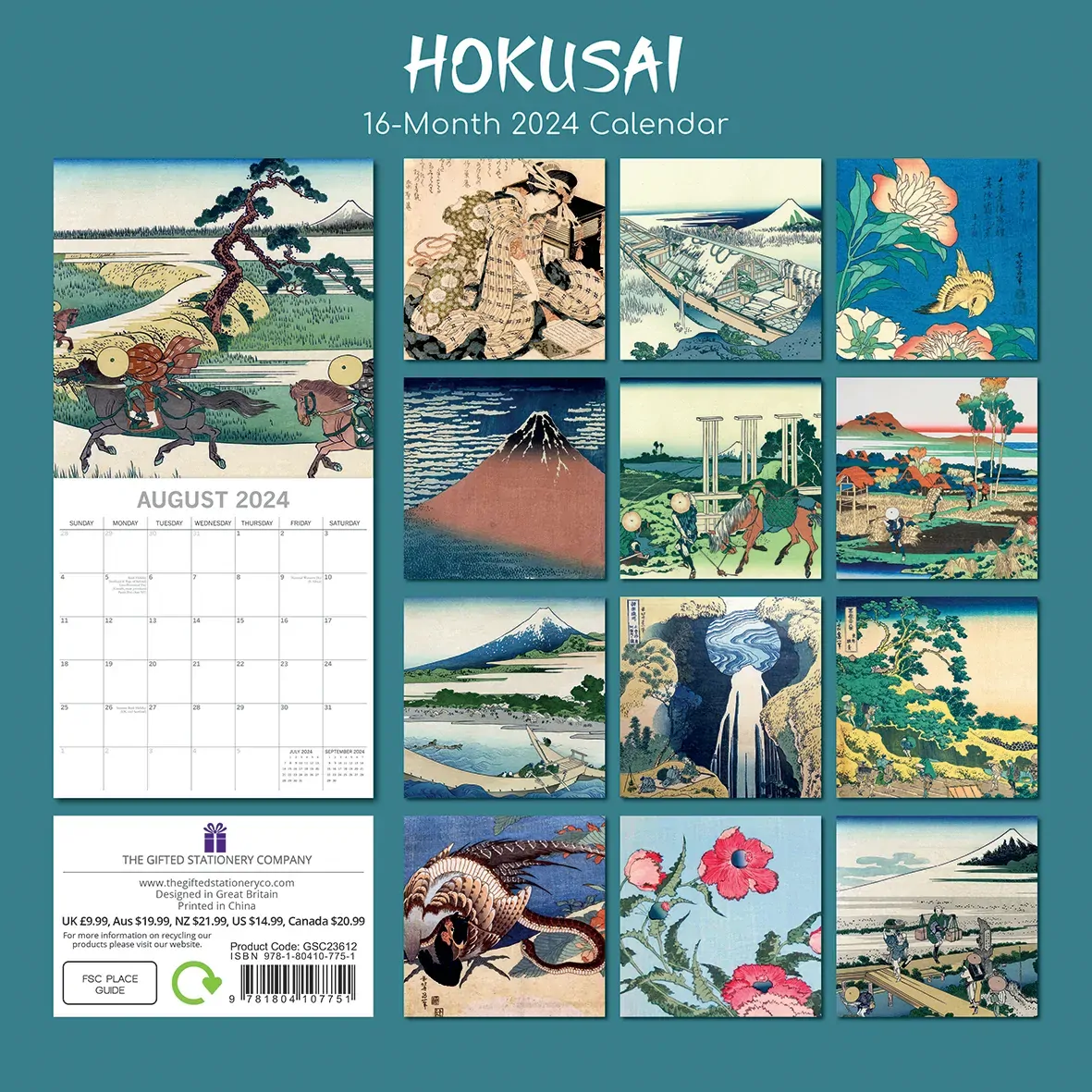 Hokusai 2024 Square Wall Calendar 16 Months Arts Planner Christmas New Year Gift Price