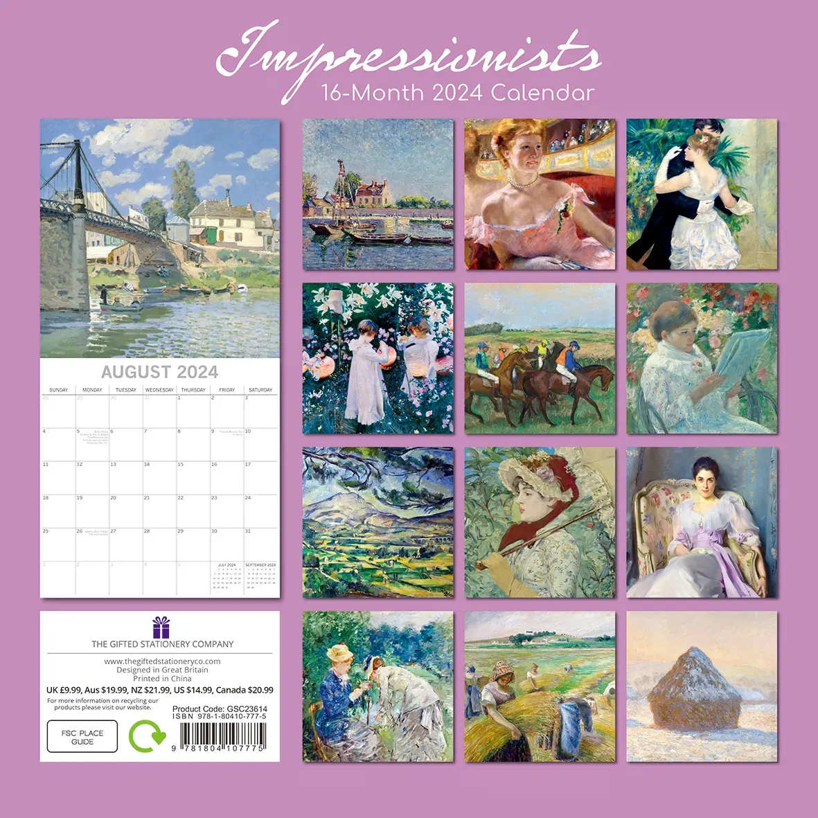 Impressionists - 2024 Square Wall Calendar 16 Months Arts Planner New Year Gift Price